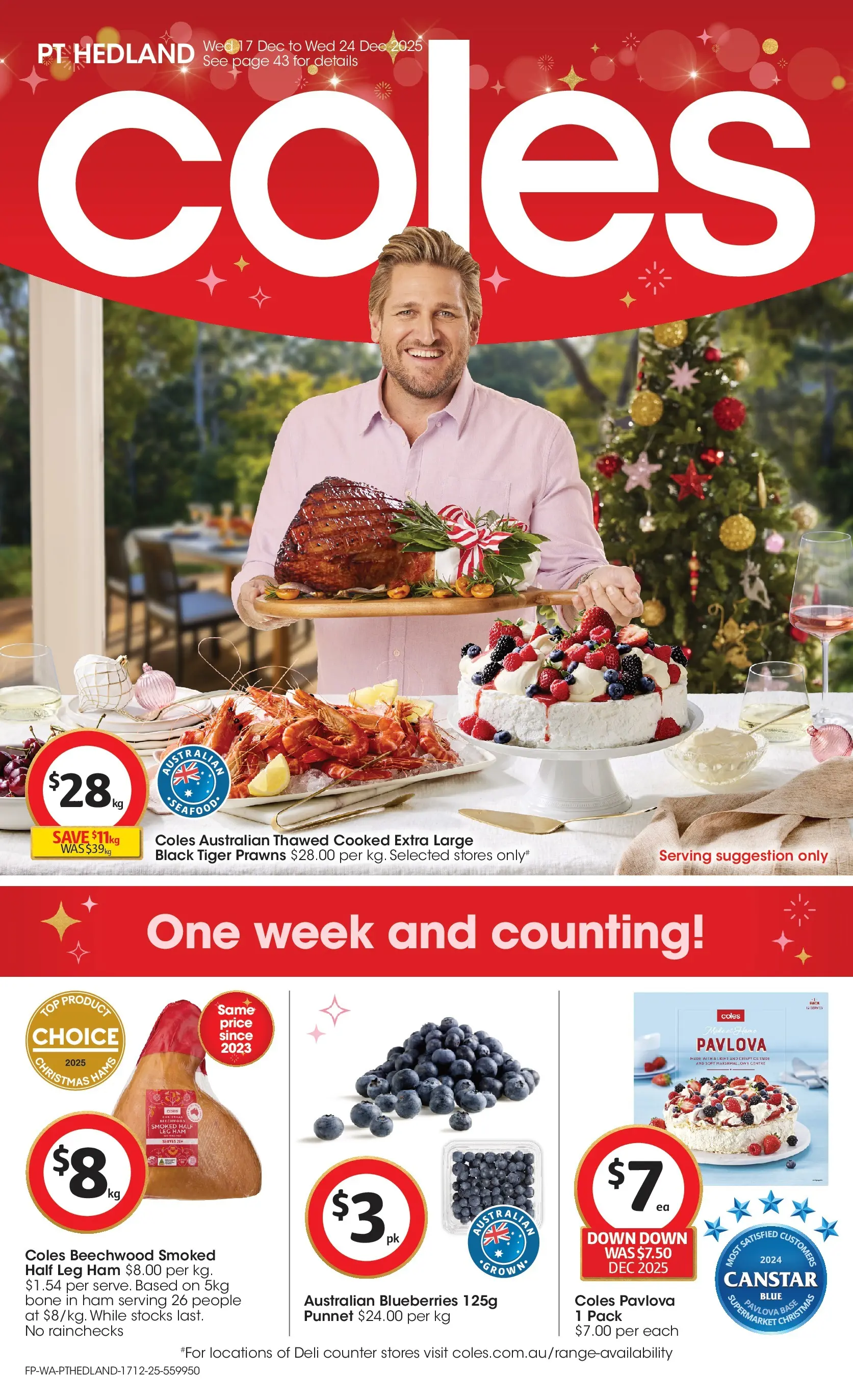 ﻿Coles catalogue valid from 17/12/2025 > Online Australia | Page: 1 | Products: Ham, Prawns, Blueberries, Pavlova