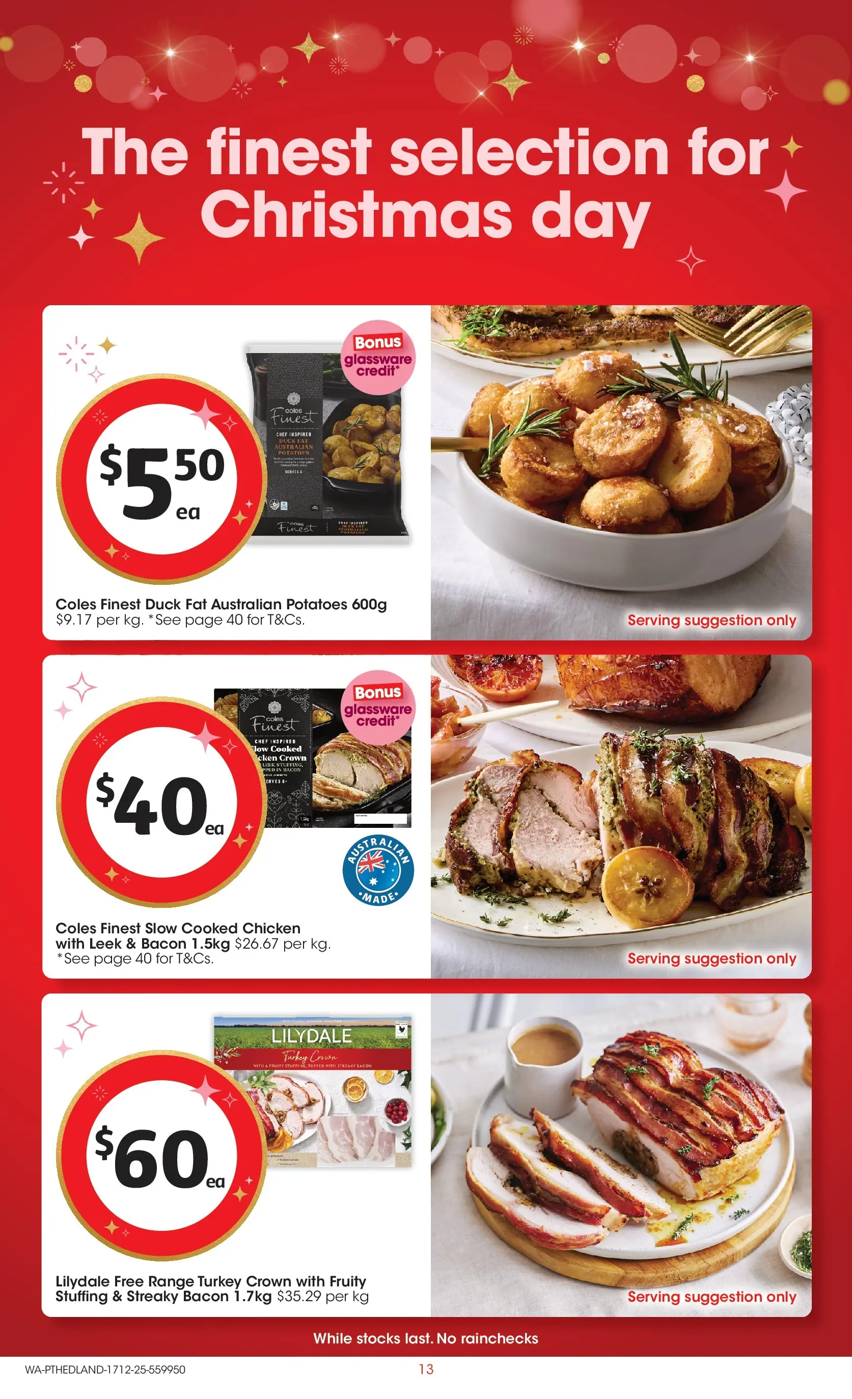﻿Coles catalogue valid from 17/12/2025 > Online Australia | Page: 13 | Products: Bacon, Duck, Glassware, Chicken
