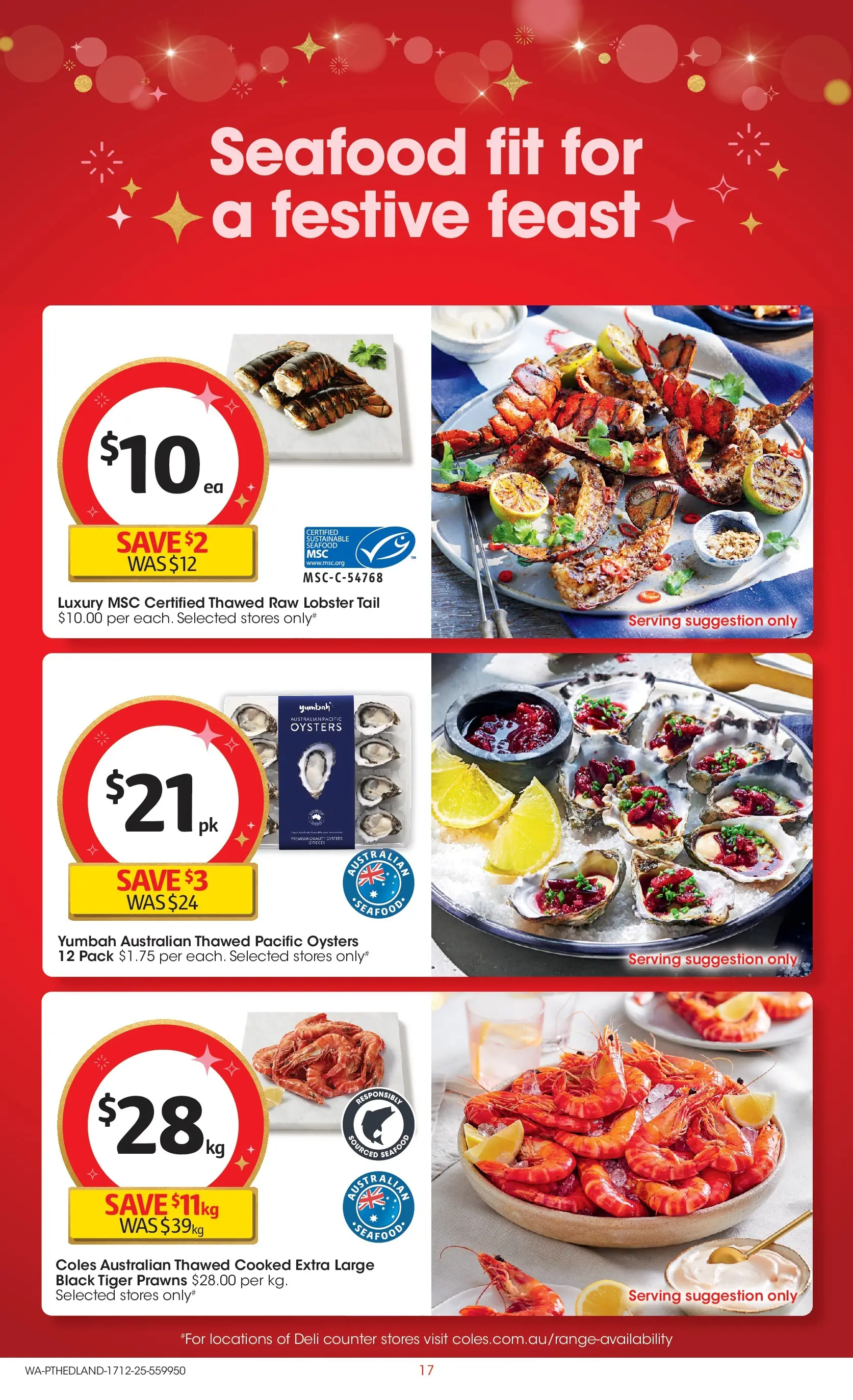 ﻿Coles catalogue valid from 17/12/2025 > Online Australia | Page: 17 | Products: Lobster, Oysters, Prawns, Seafood