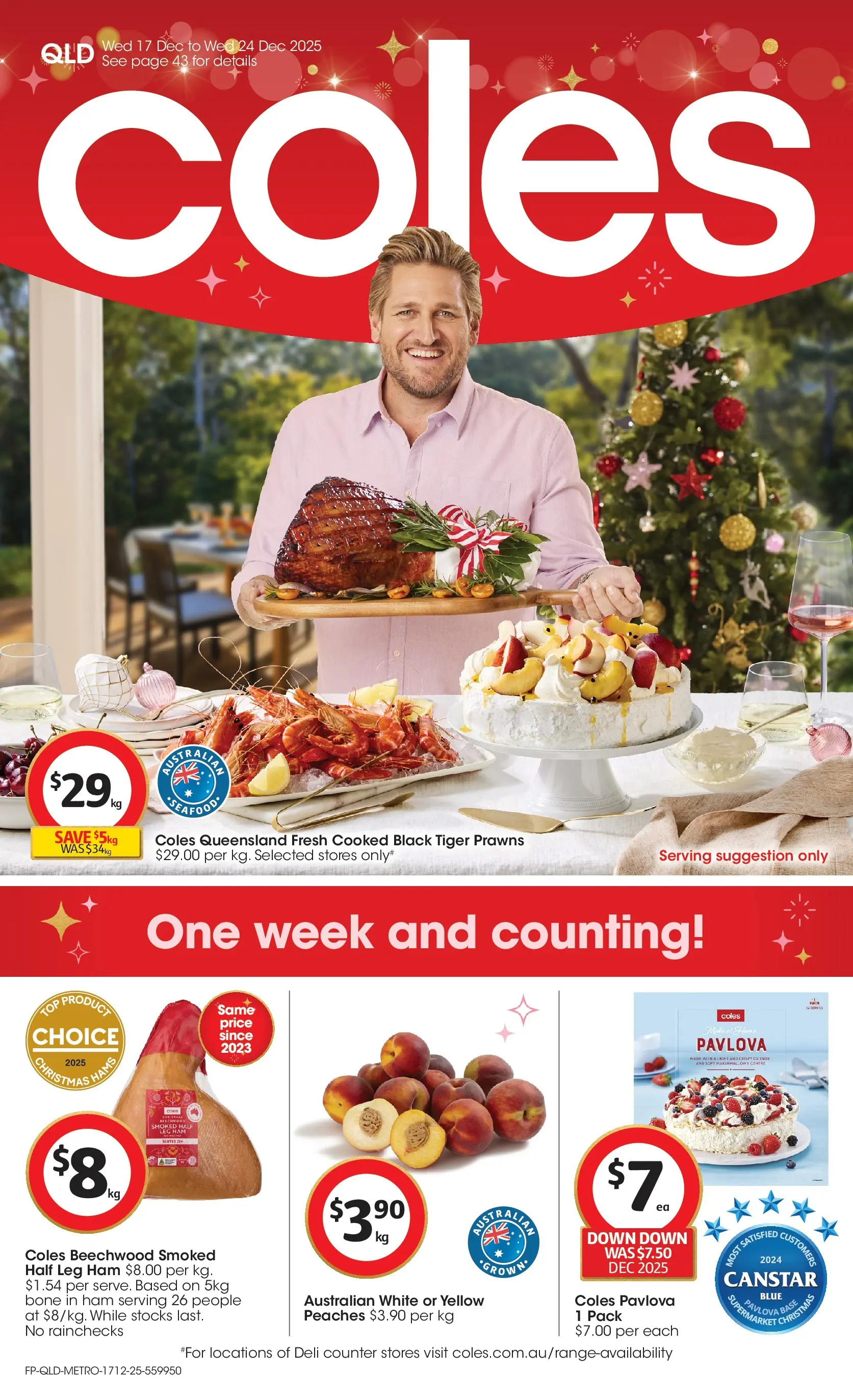 ﻿Coles catalogue valid from 17/12/2025 > Online Australia | Page: 1 | Products: Ham, Prawns, Seafood, Pavlova