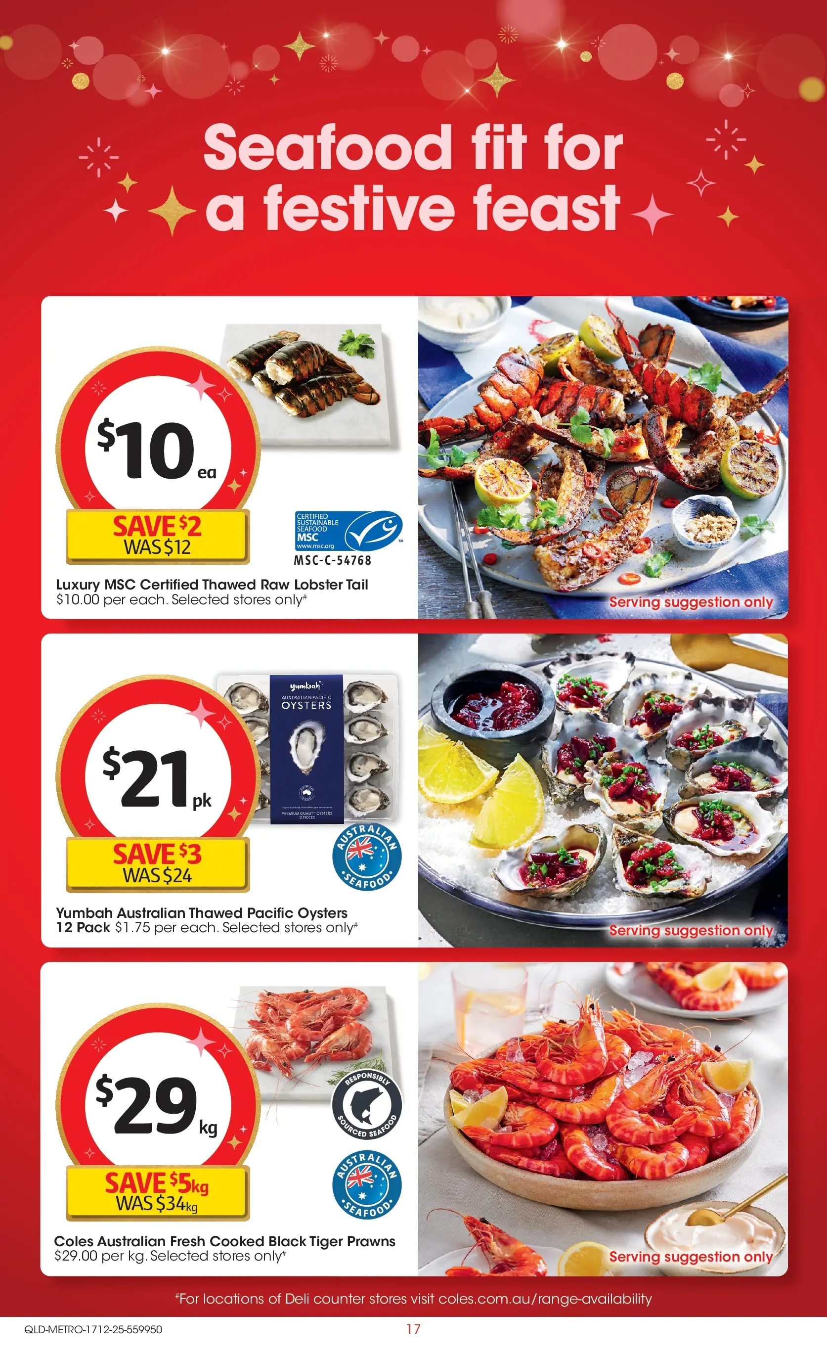 ﻿Coles catalogue valid from 17/12/2025 > Online Australia | Page: 17 | Products: Oysters, Prawns, Sustainable, Seafood
