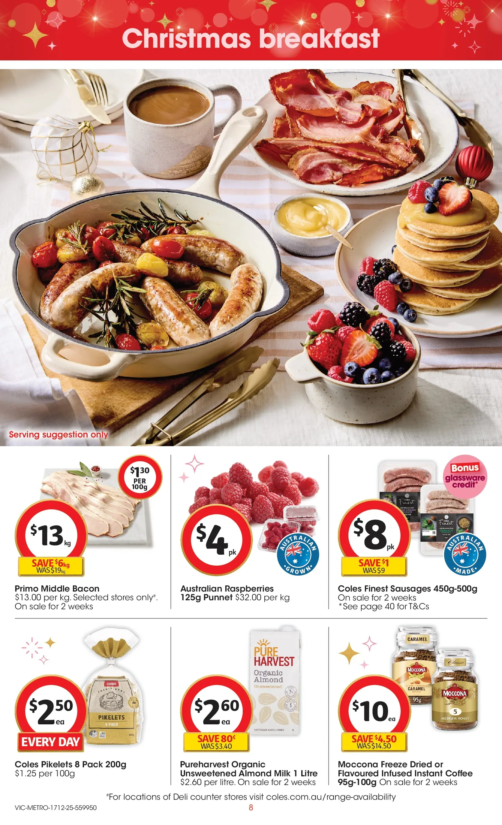 ﻿Coles catalogue valid from 16/12/2025 > Online Australia | Page: 8 | Products: Bacon, Milk, Glassware, Moccona