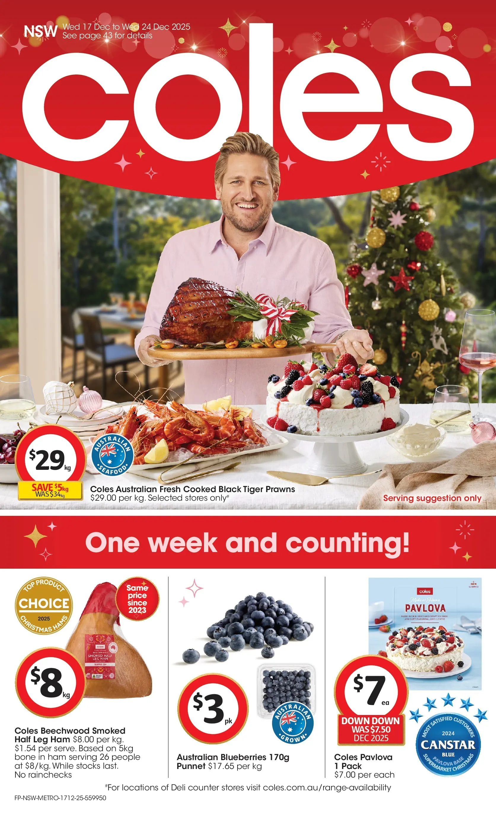 ﻿Coles catalogue valid from 17/12/2025 > Online Australia | Page: 1 | Products: Ham, Prawns, Blueberries, Pavlova