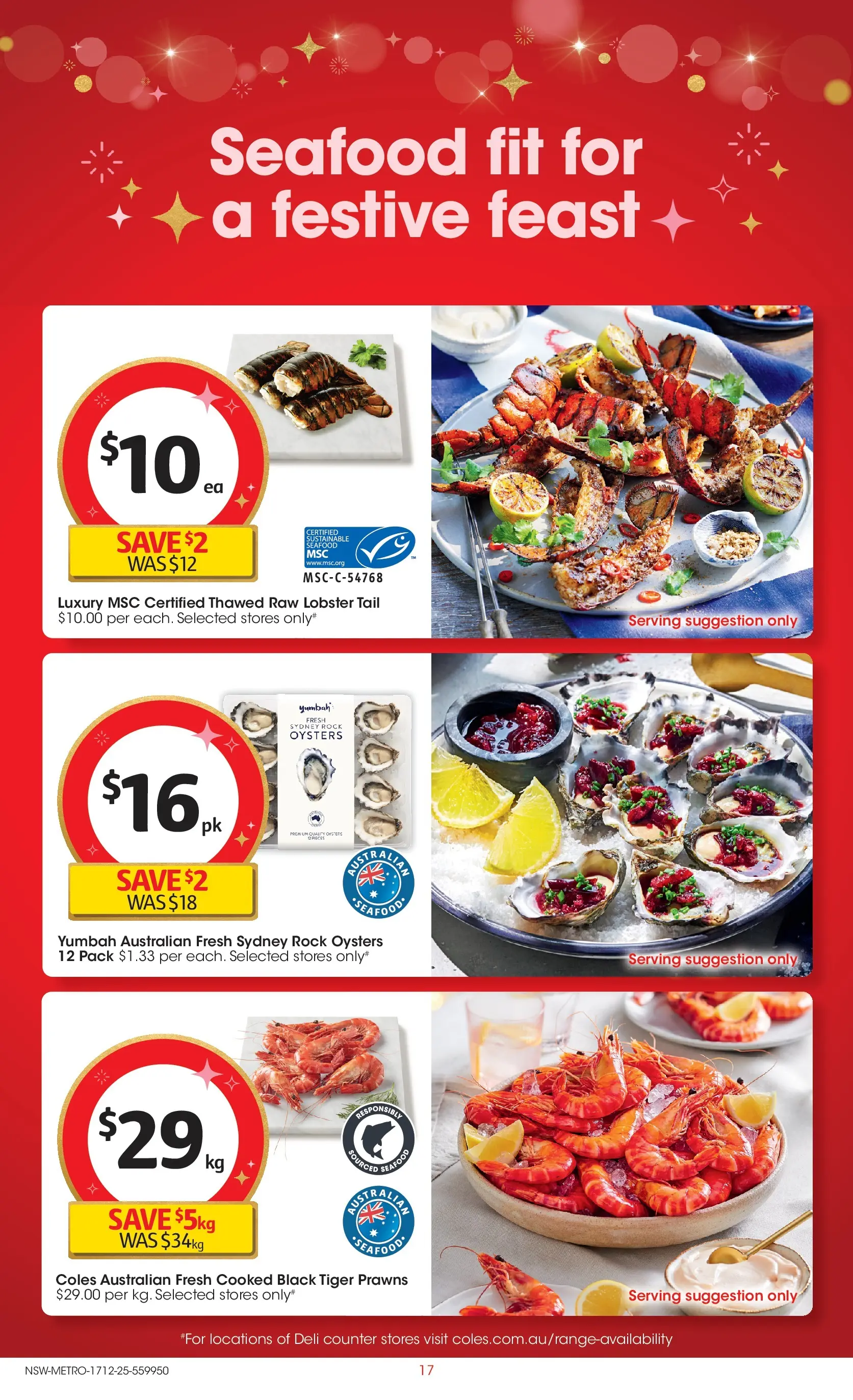 ﻿Coles catalogue valid from 17/12/2025 > Online Australia | Page: 17 | Products: Lobster, Prawns, Sustainable, Seafood
