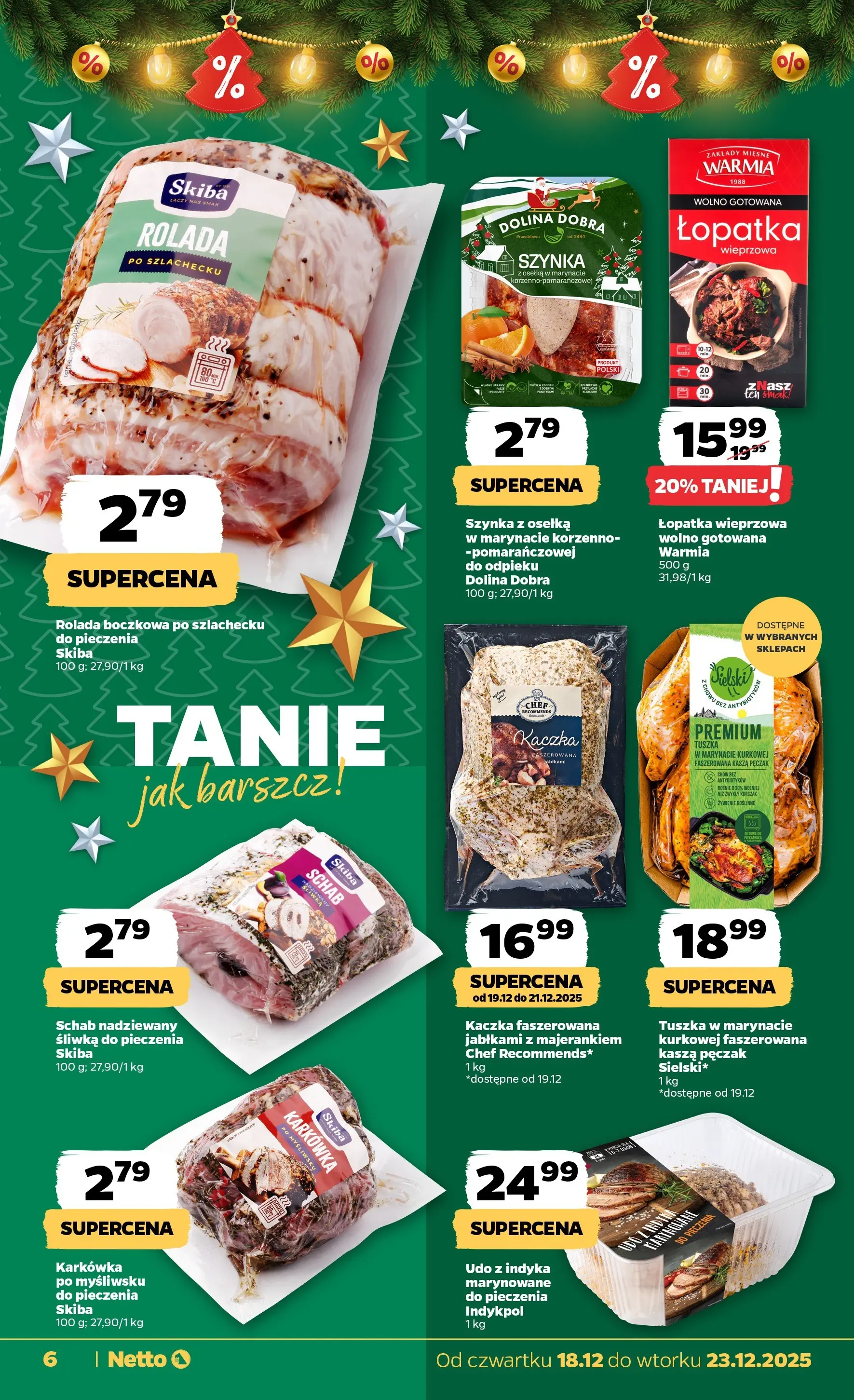 Netto gazetka od 18.12.2025 | Boże Narodzenie 🎄🎁 | Strona: 6 | Produkty: Karkówka, Kaczka, Szynka wieprzowa, Łopatka wieprzowa