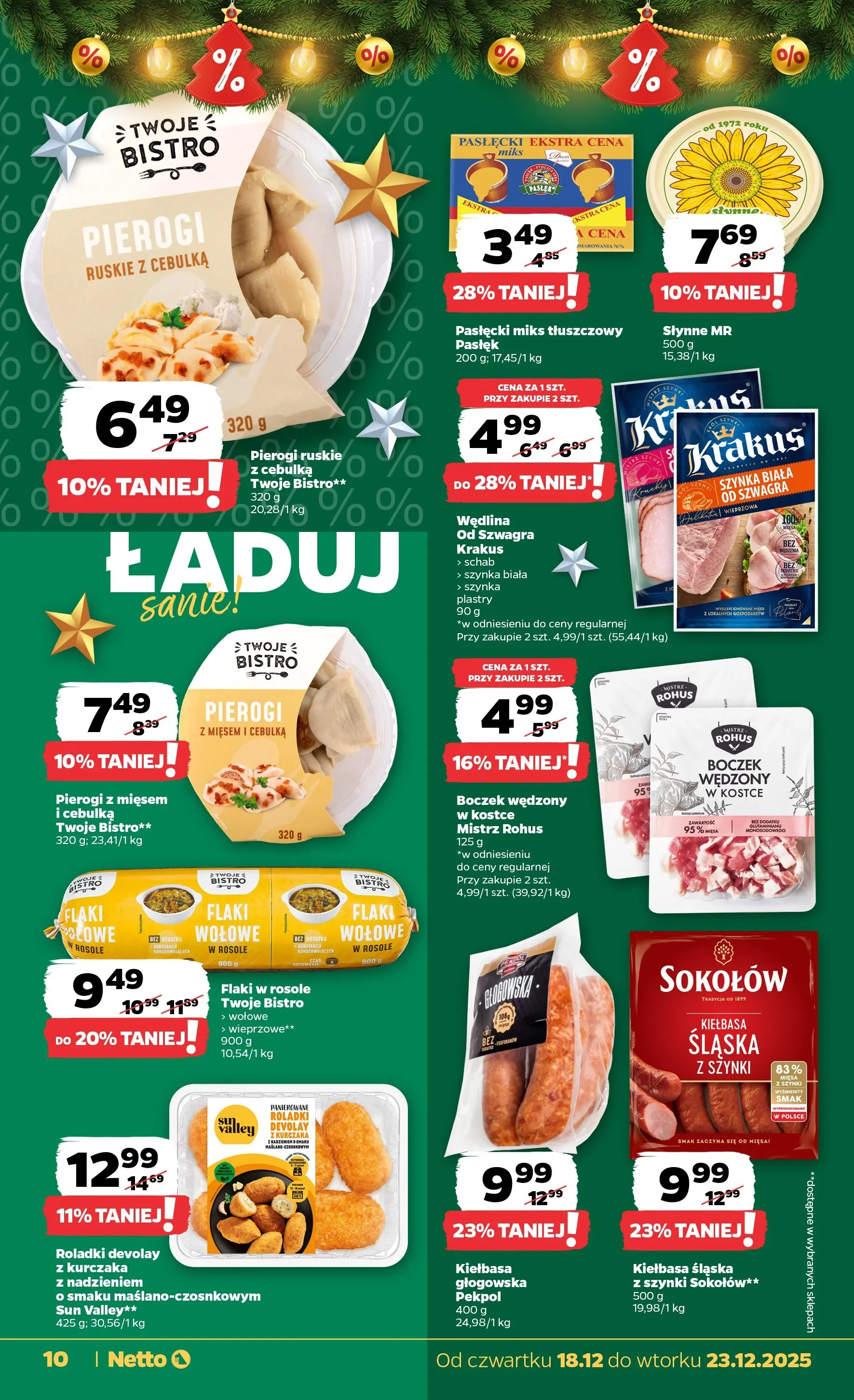 Netto gazetka od 18.12.2025 | Boże Narodzenie 🎄🎁 | Strona: 10 | Produkty: Kiełbasa, Flaki w rosole, Szynka, Boczek
