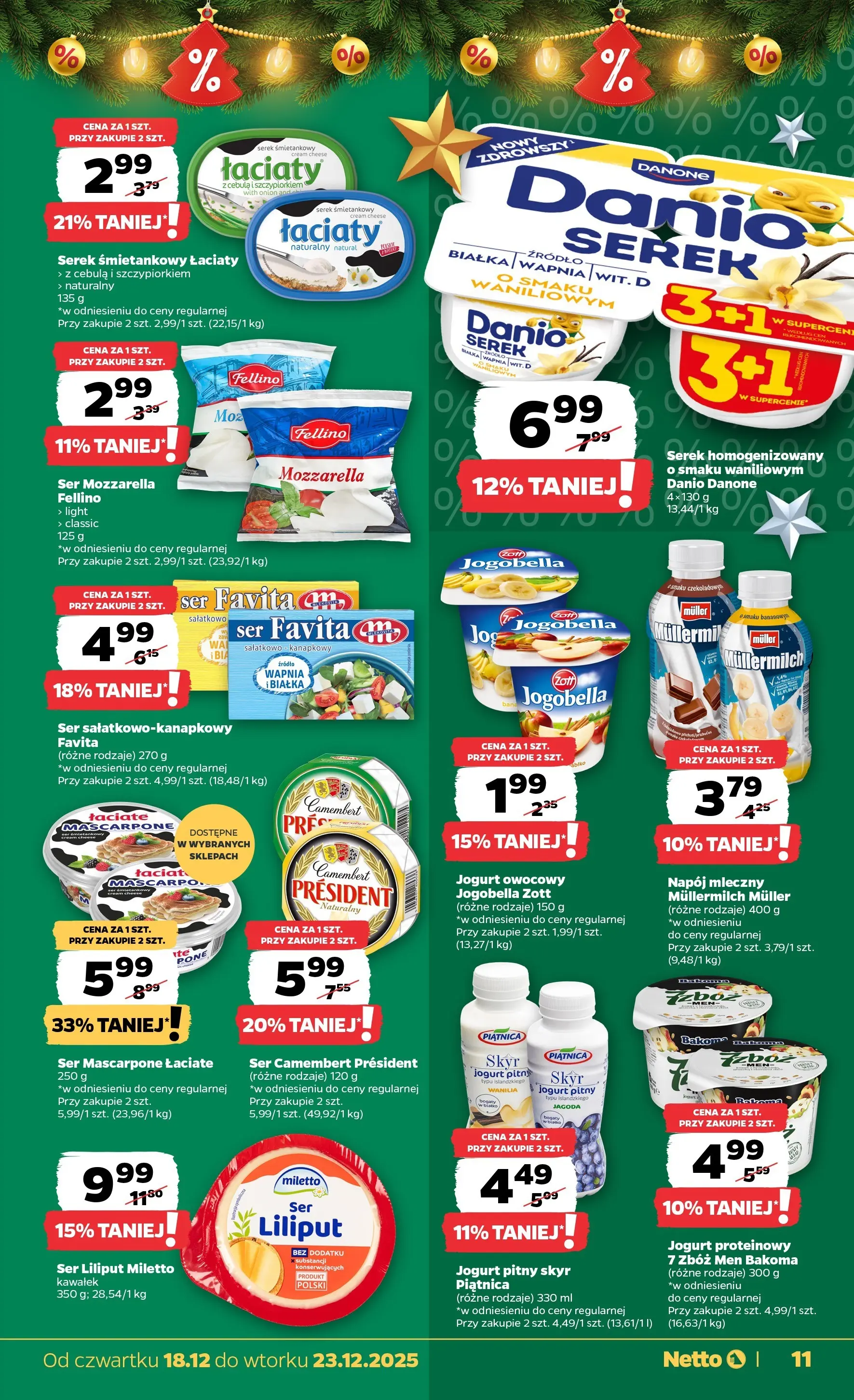 Netto gazetka od 18.12.2025 | Boże Narodzenie 🎄🎁 | Strona: 11 | Produkty: Serek homogenizowany, Serek, Mozzarella, Skyr