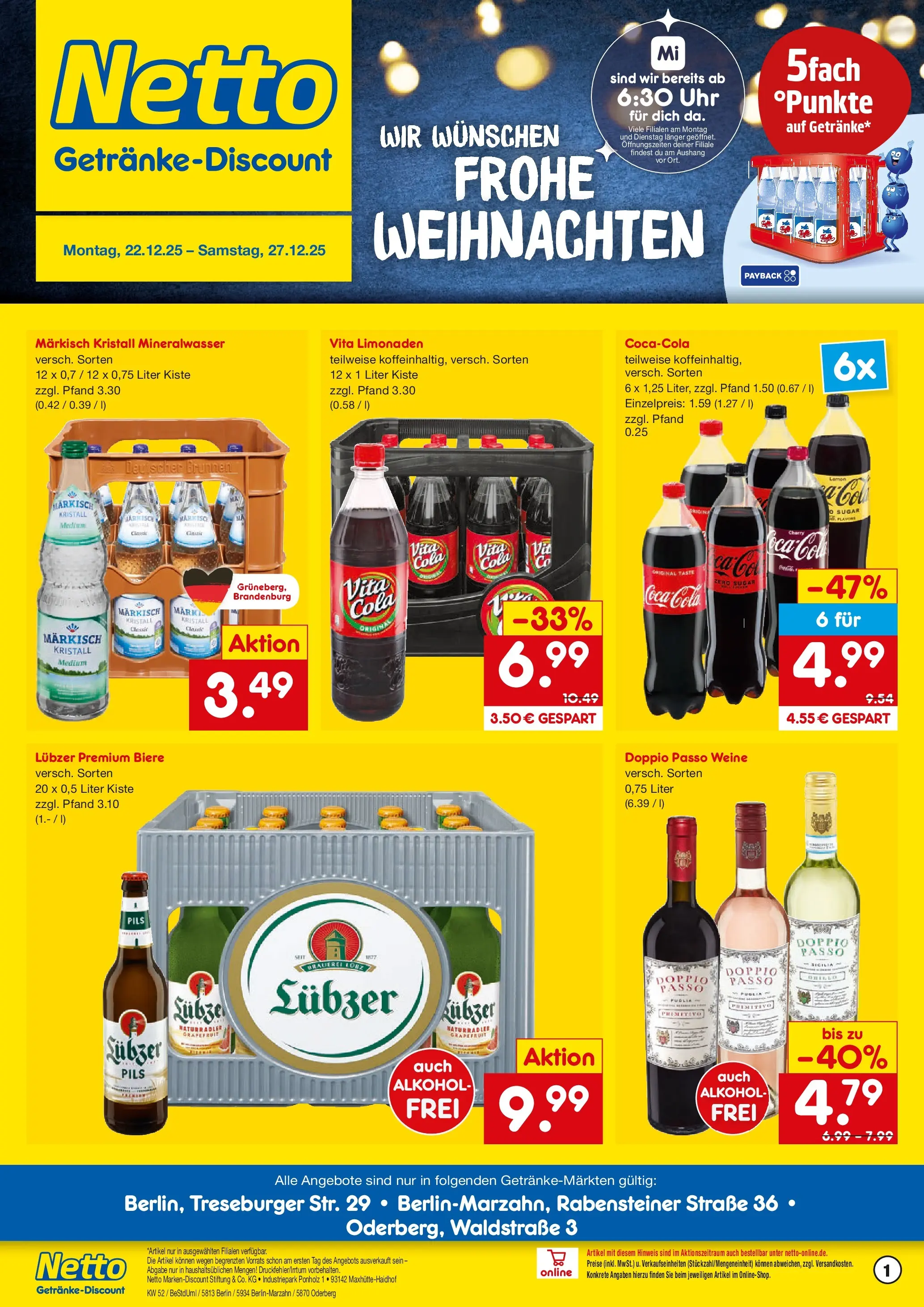 Netto Marken-Discount prospekt Berlin	 (ab 22.12.2025) » Angebote | Seite: 1 | Produkte: Coca cola, Cola, Grapefruit, Vita cola