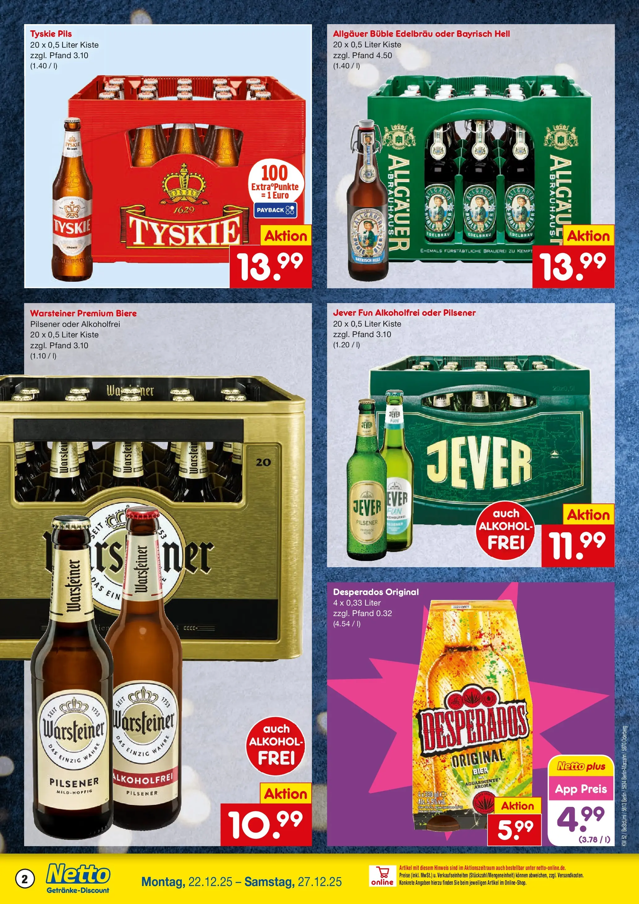 Netto Marken-Discount prospekt Berlin	 (ab 22.12.2025) » Angebote | Seite: 2 | Produkte: Tyskie, Pils, Warsteiner, Desperados