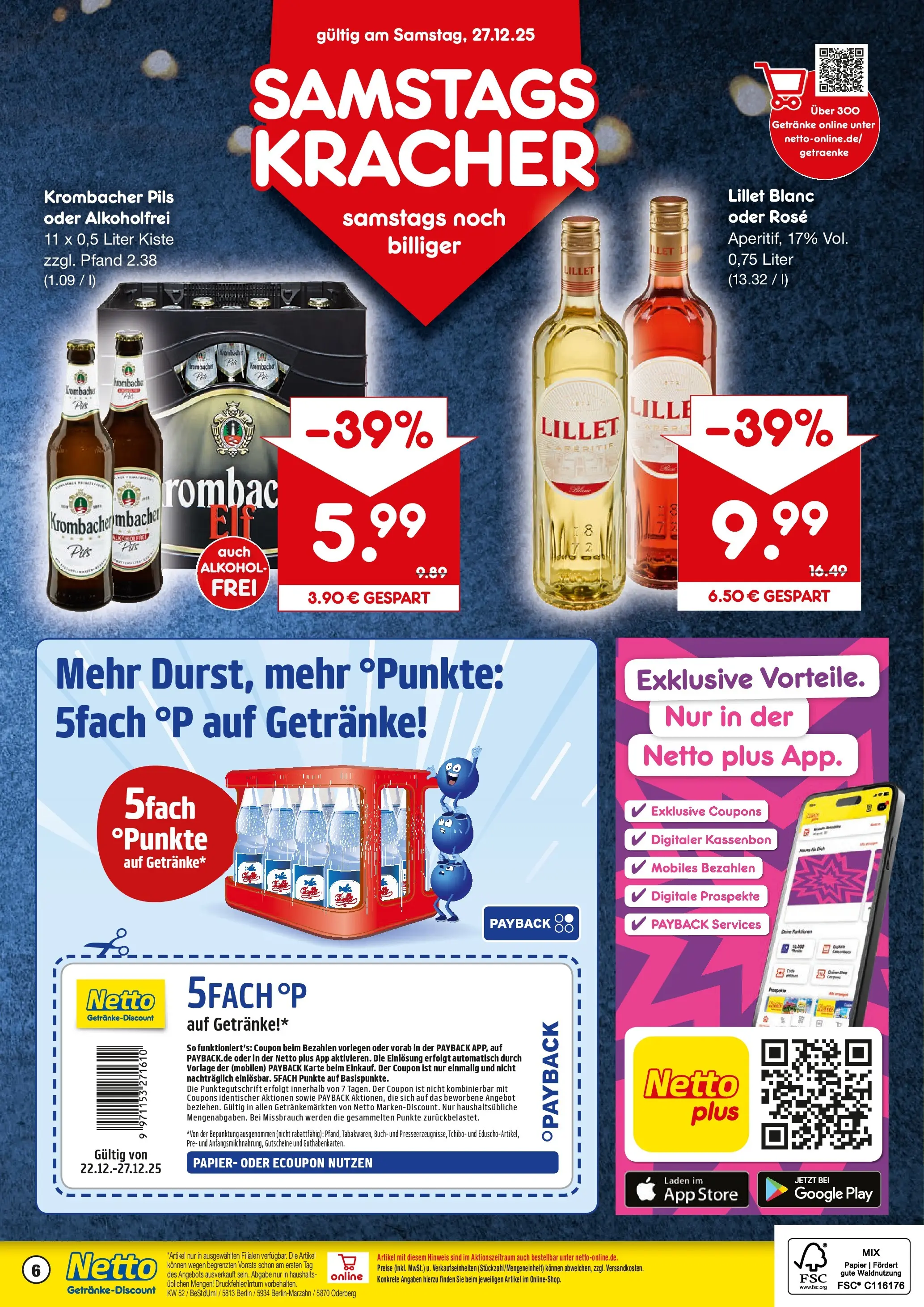 Netto Marken-Discount prospekt Berlin	 (ab 22.12.2025) » Angebote | Seite: 6 | Produkte: Pils, Lillet, Krombacher