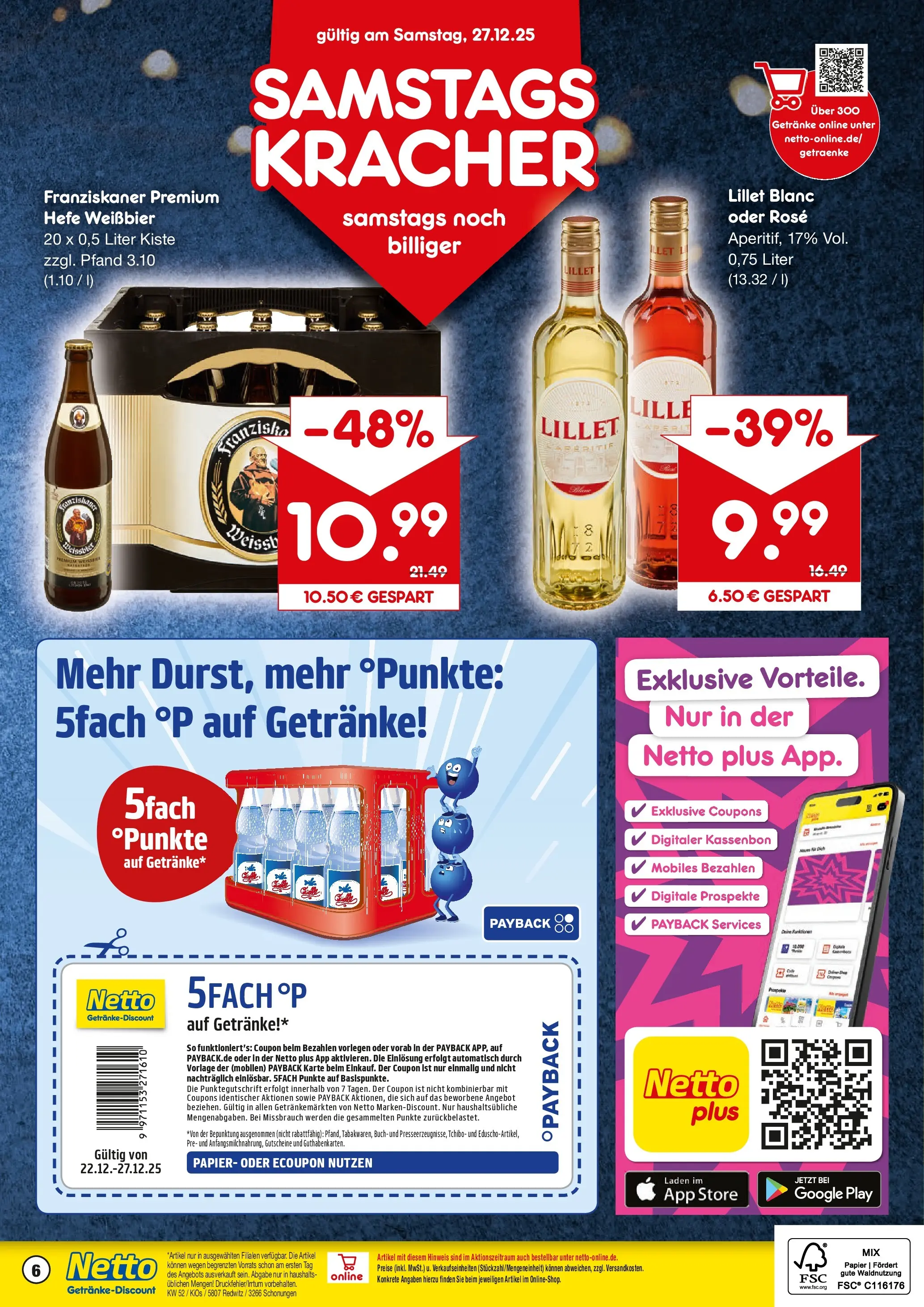 Netto Marken-Discount prospekt Redwitz	 (ab 22.12.2025) » Angebote | Seite: 6 | Produkte: Franziskaner, Weißbier, Lillet, Hefe weissbier