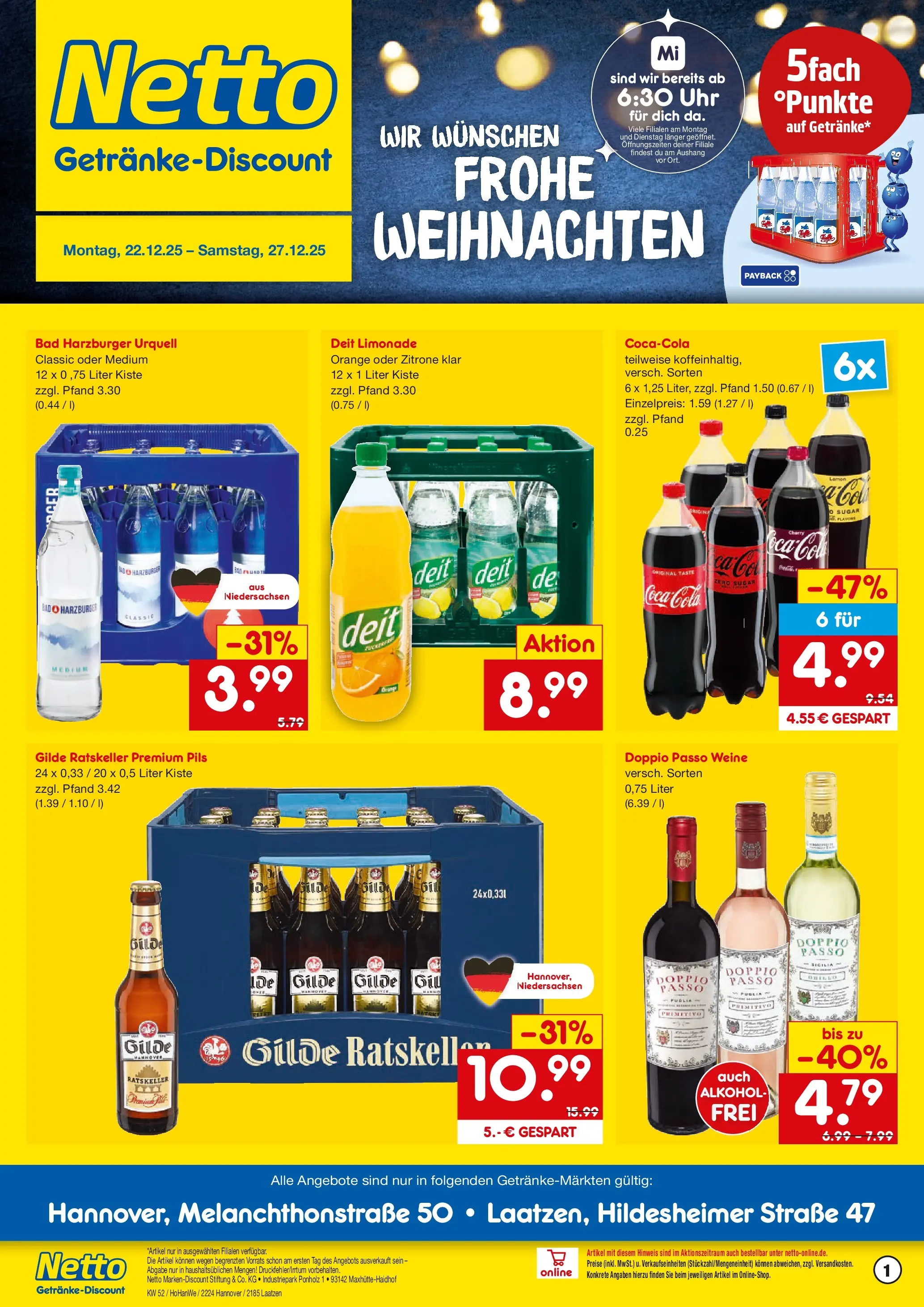 Netto Marken-Discount prospekt Laatzen	 (ab 22.12.2025) » Angebote | Seite: 1 | Produkte: Cola, Limonade, Zitrone, Uhr