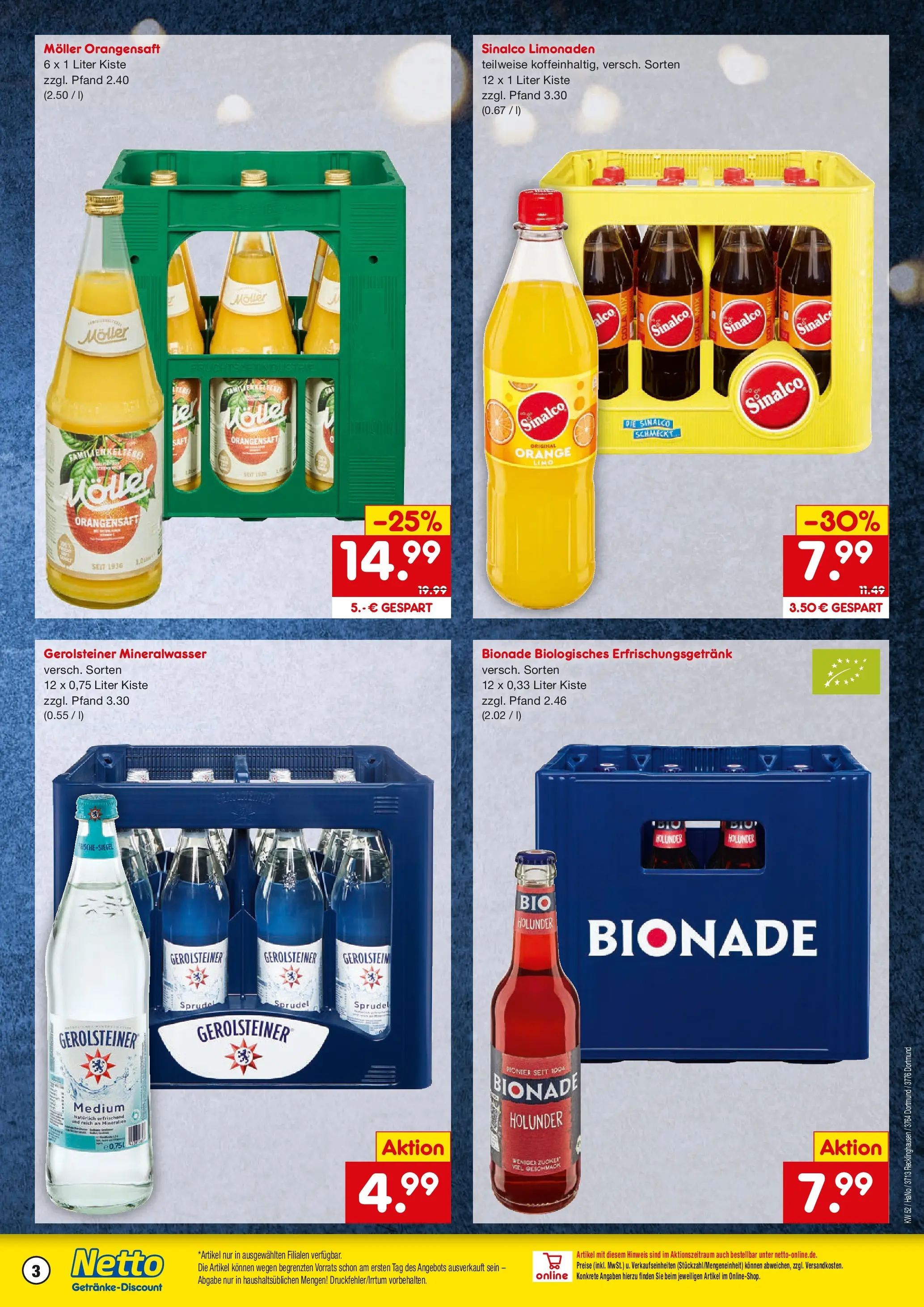 Netto Marken-Discount prospekt Dortmund	 (ab 22.12.2025) » Angebote | Seite: 3 | Produkte: Sinalco, Bionade, Mineralwasser, Gerolsteiner