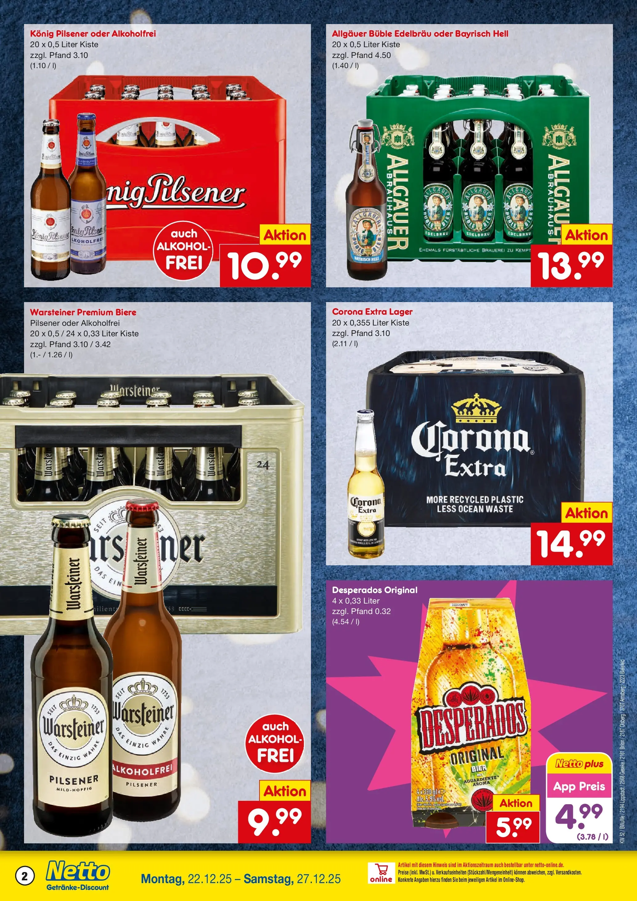Netto Marken-Discount prospekt Bielefeld-Jöllenbeck	 (ab 22.12.2025) » Angebote | Seite: 2 | Produkte: Konig pilsener, Bier, Warsteiner, Desperados