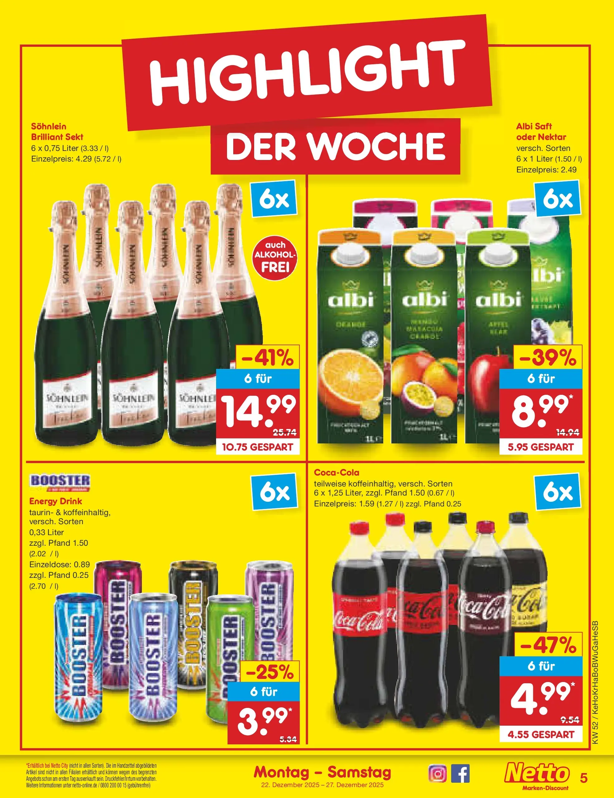 Netto Marken-Discount prospekt Stemwede-Dielingen	 (ab 21.12.2025) » Angebote | Seite: 5 | Produkte: Energy, Sekt, Saft