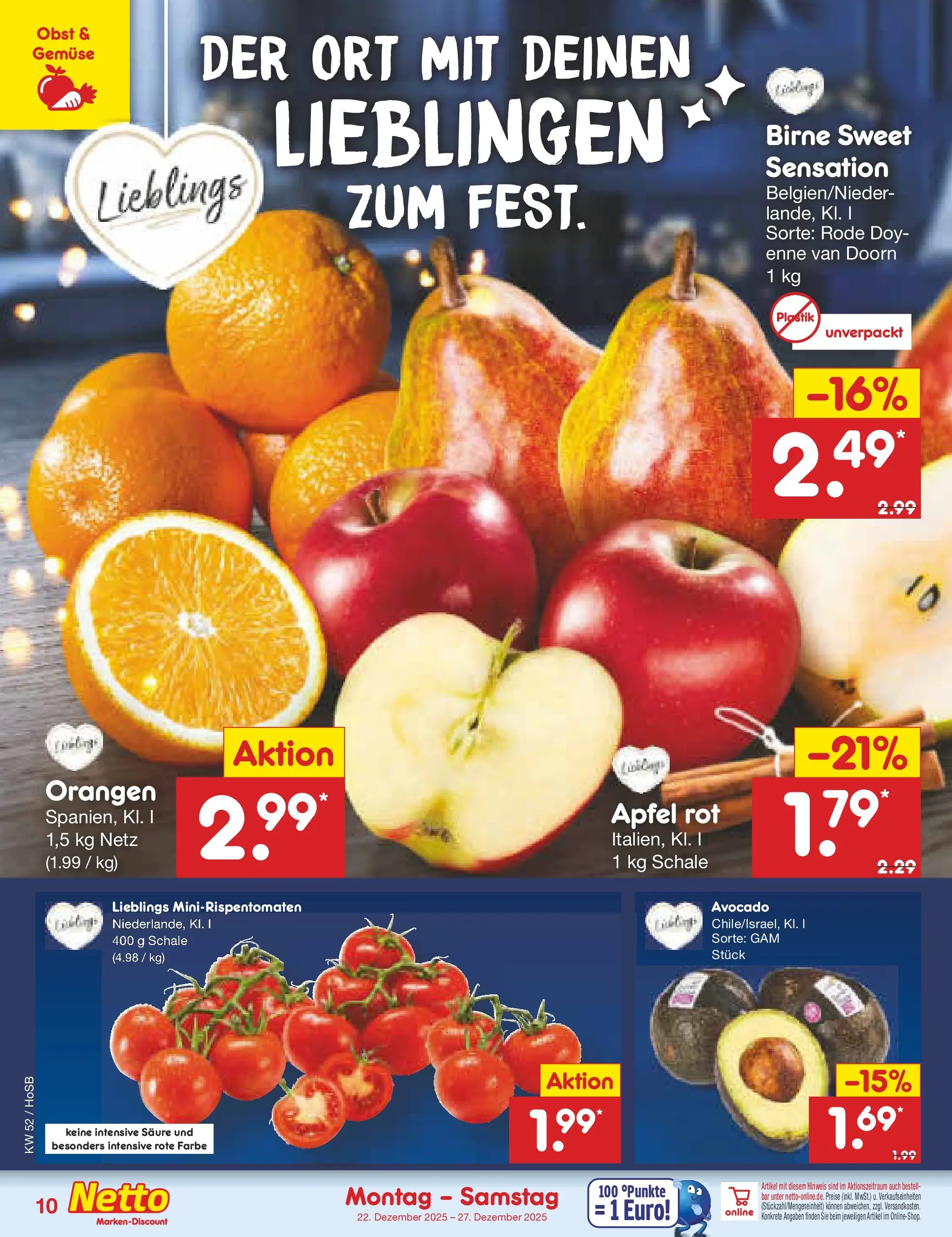 Netto Marken-Discount prospekt Hannover	 (ab 22.12.2025) » Angebote | Seite: 10 | Produkte: Äpfel, Orangen, Avocado, Obst