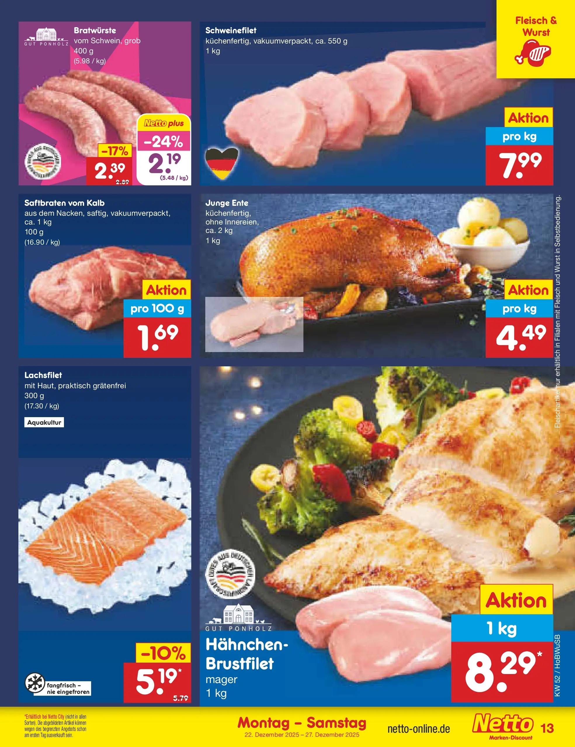 Netto Marken-Discount prospekt Stemwede-Dielingen	 (ab 21.12.2025) » Angebote | Seite: 13 | Produkte: Schweinefilet, Wurst, Fleisch, Ente