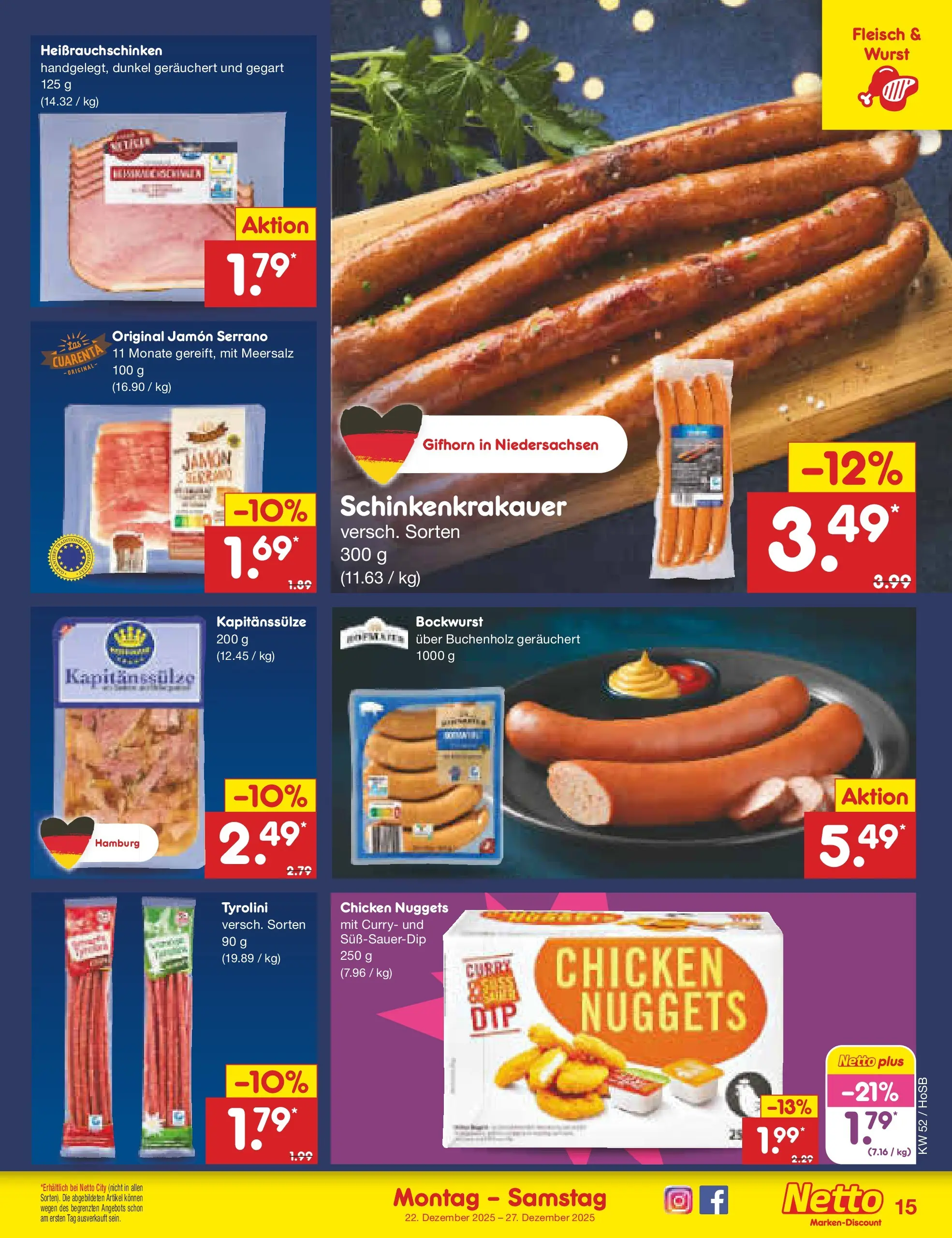 Netto Marken-Discount prospekt Hannover	 (ab 22.12.2025) » Angebote | Seite: 15 | Produkte: Bockwurst, Wurst, Fleisch