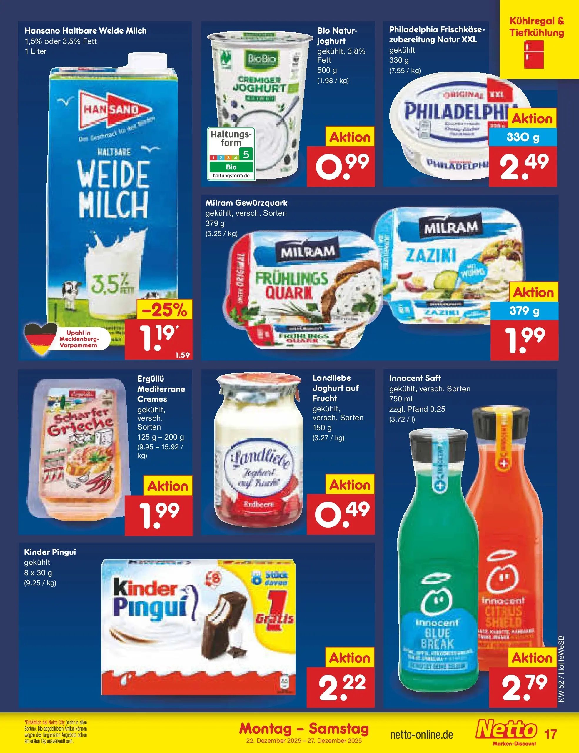 Netto Marken-Discount prospekt Hannover	 (ab 22.12.2025) » Angebote | Seite: 17 | Produkte: Milch, Joghurt, Milram, Frischkase
