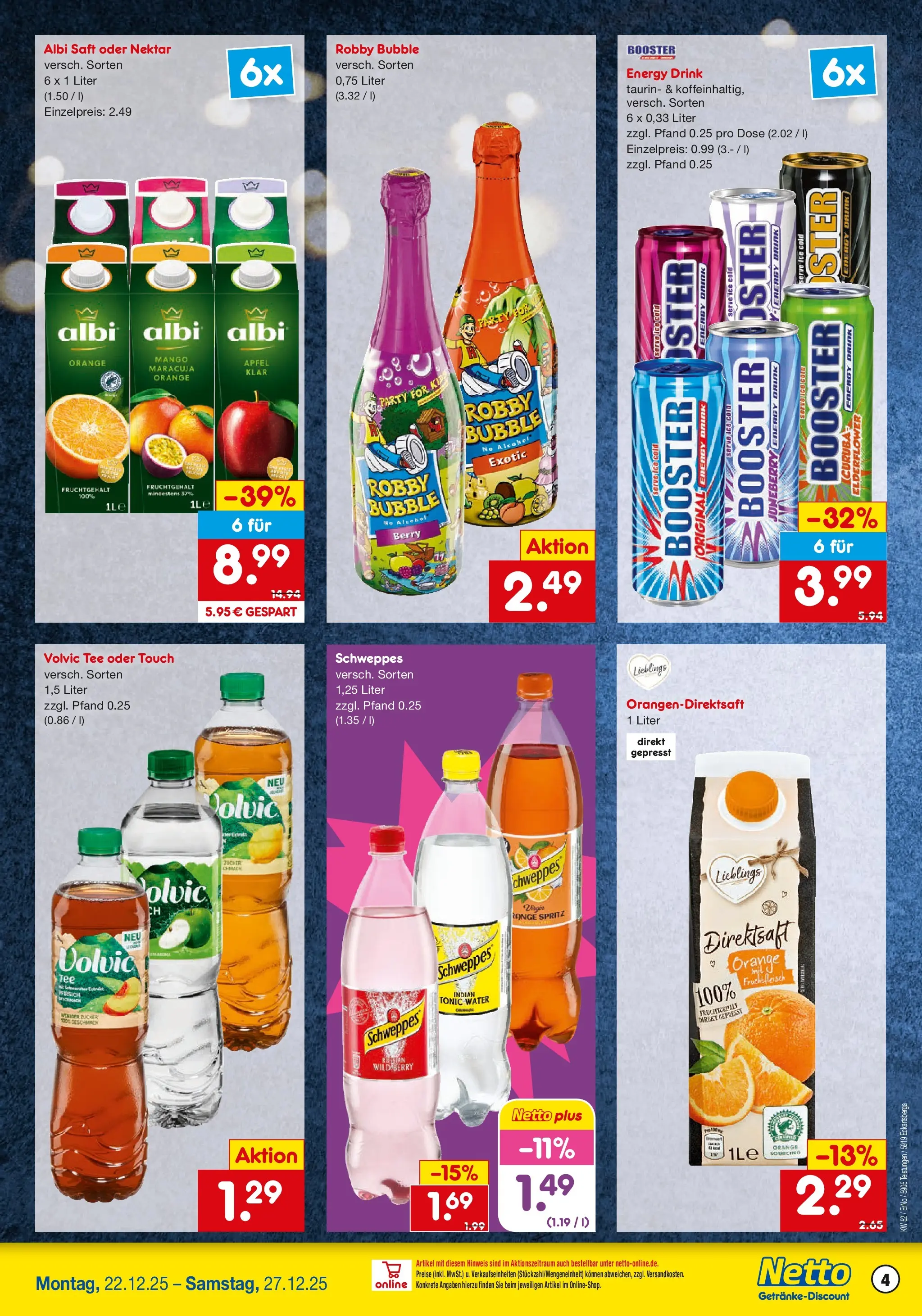 Netto Marken-Discount prospekt Eckartsberga	 (ab 22.12.2025) » Angebote | Seite: 4 | Produkte: Volvic tee, Zucker, Saft, Volvic