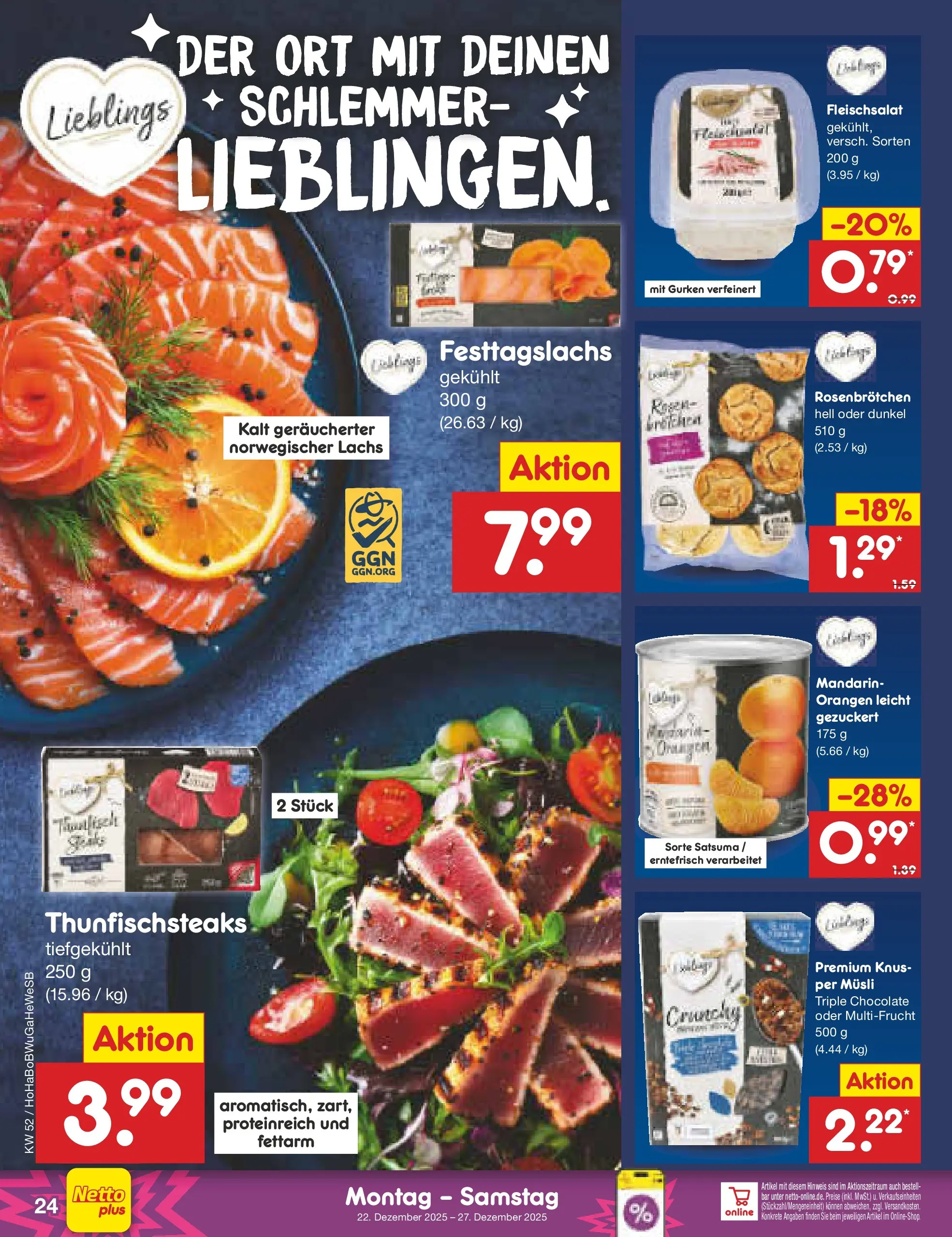 Netto Marken-Discount prospekt Stemwede-Dielingen	 (ab 21.12.2025) » Angebote | Seite: 24 | Produkte: Musli, Orangen, Lachs, Gurken