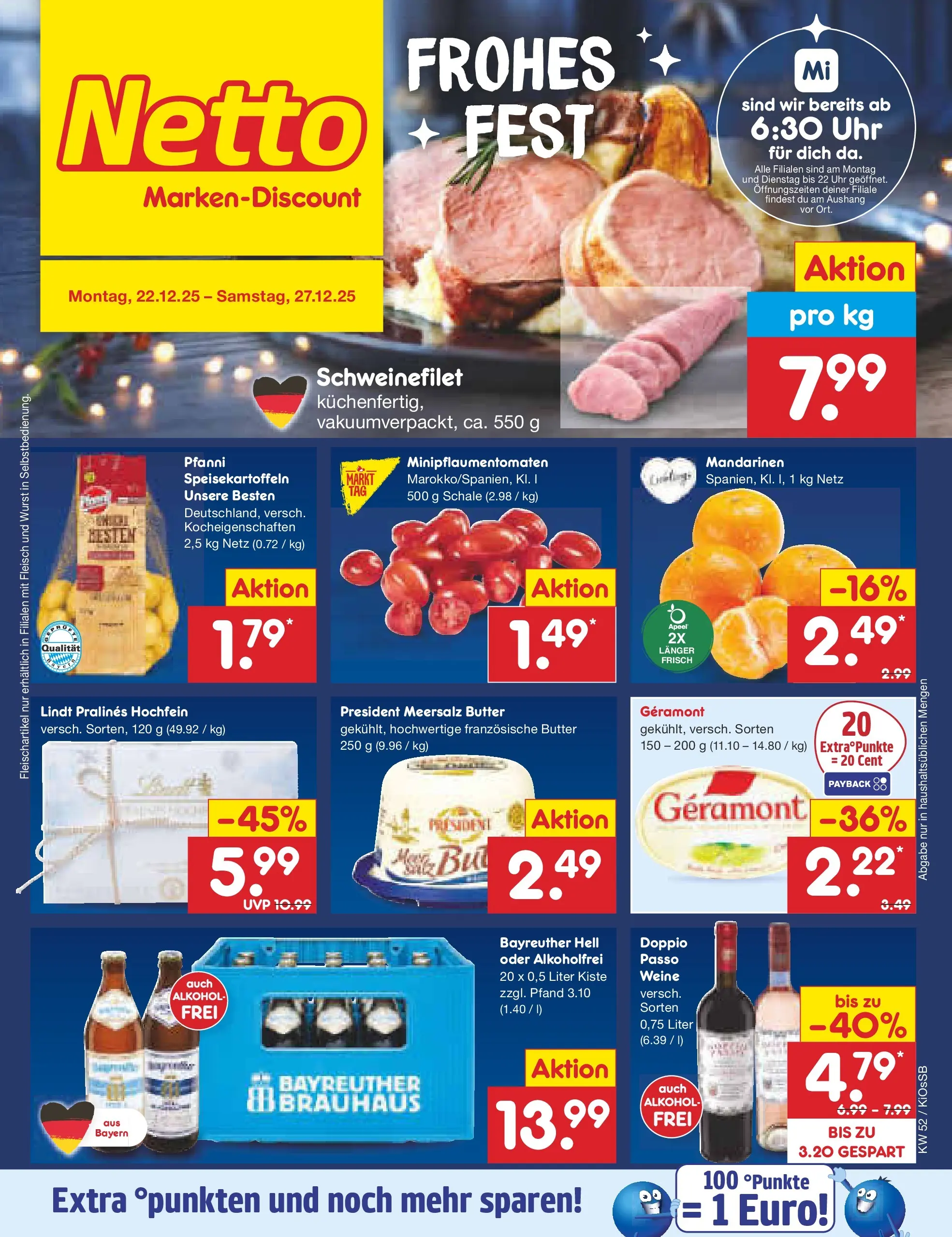 Netto Marken-Discount prospekt Oberhaid	 (ab 22.12.2025) » Angebote | Seite: 1 | Produkte: Bayreuther hell, Mandarinen, Lindt, Uhr