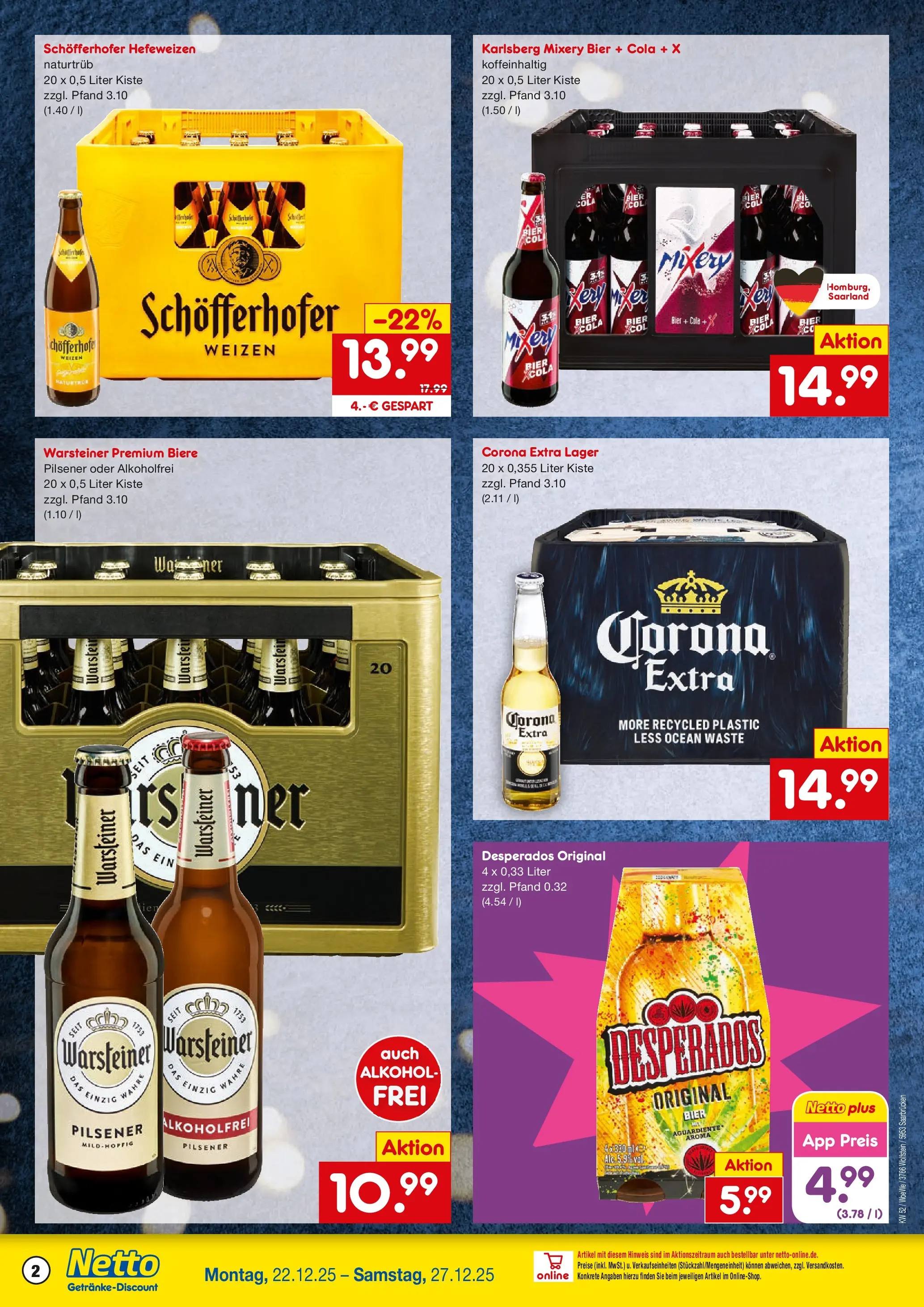 Netto Marken-Discount prospekt Saarbrücken	 (ab 22.12.2025) » Angebote | Seite: 2 | Produkte: Cola, Bier, Warsteiner, Desperados