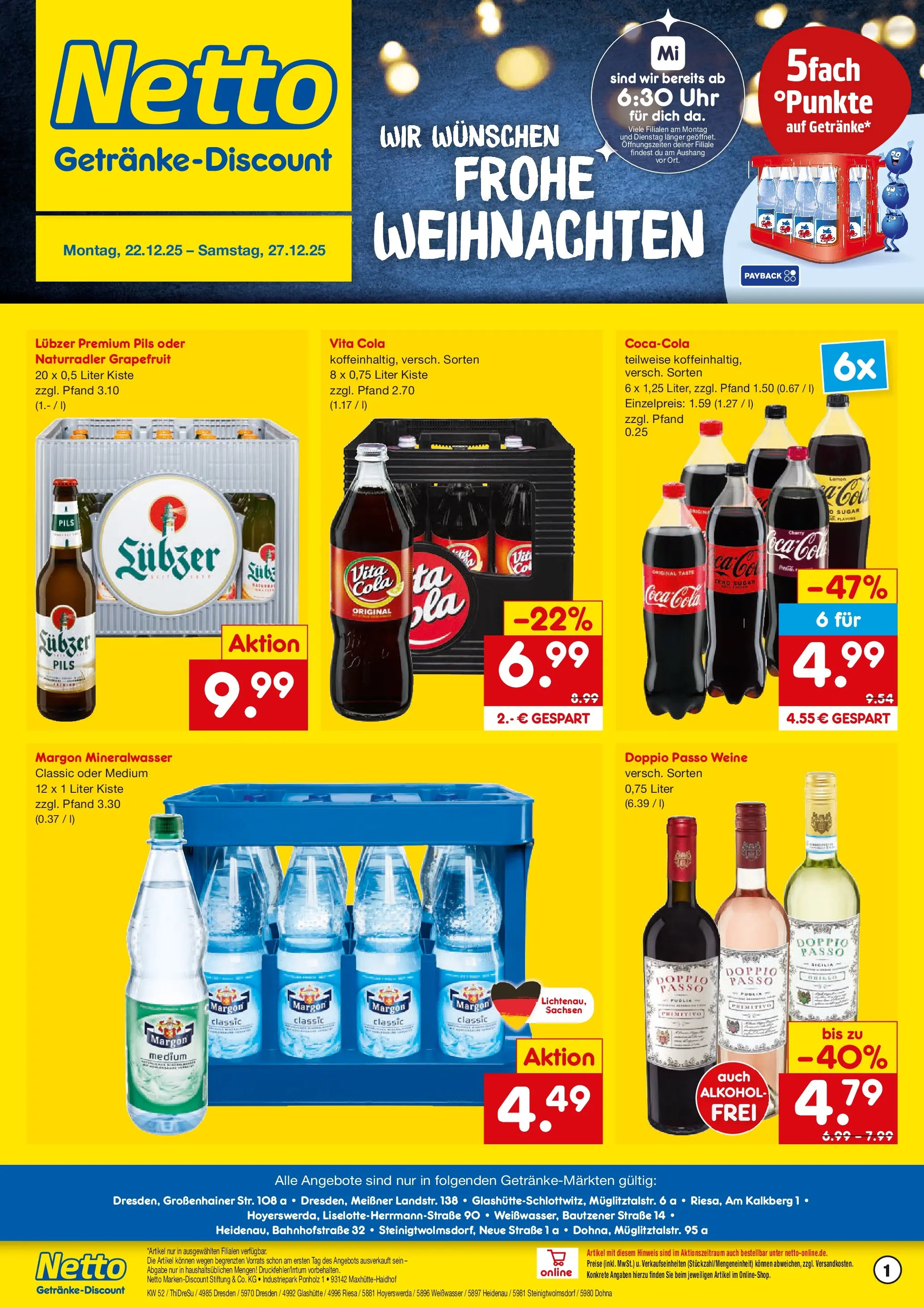 Netto Marken-Discount prospekt Dresden	 (ab 22.12.2025) » Angebote | Seite: 1 | Produkte: Coca cola, Mineralwasser, Vita cola, Coca cola zero
