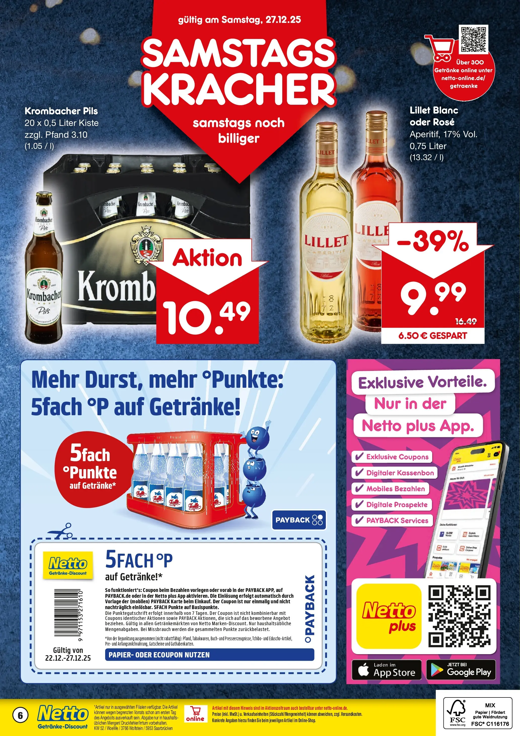 Netto Marken-Discount prospekt Saarbrücken	 (ab 22.12.2025) » Angebote | Seite: 6 | Produkte: Pils, Lillet, Krombacher