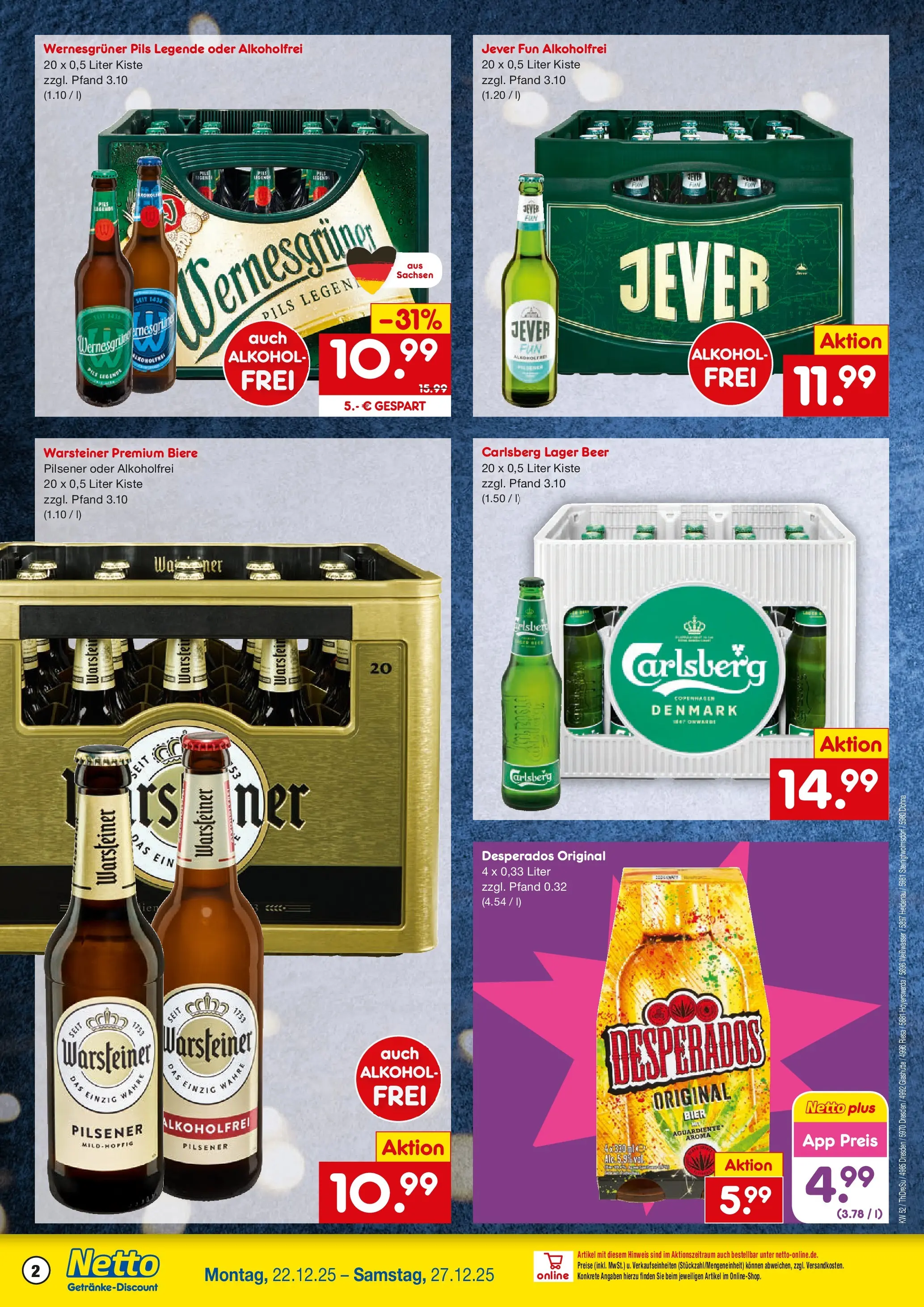 Netto Marken-Discount prospekt Dresden	 (ab 22.12.2025) » Angebote | Seite: 2 | Produkte: Pils, Wernesgruner, Warsteiner, Jever