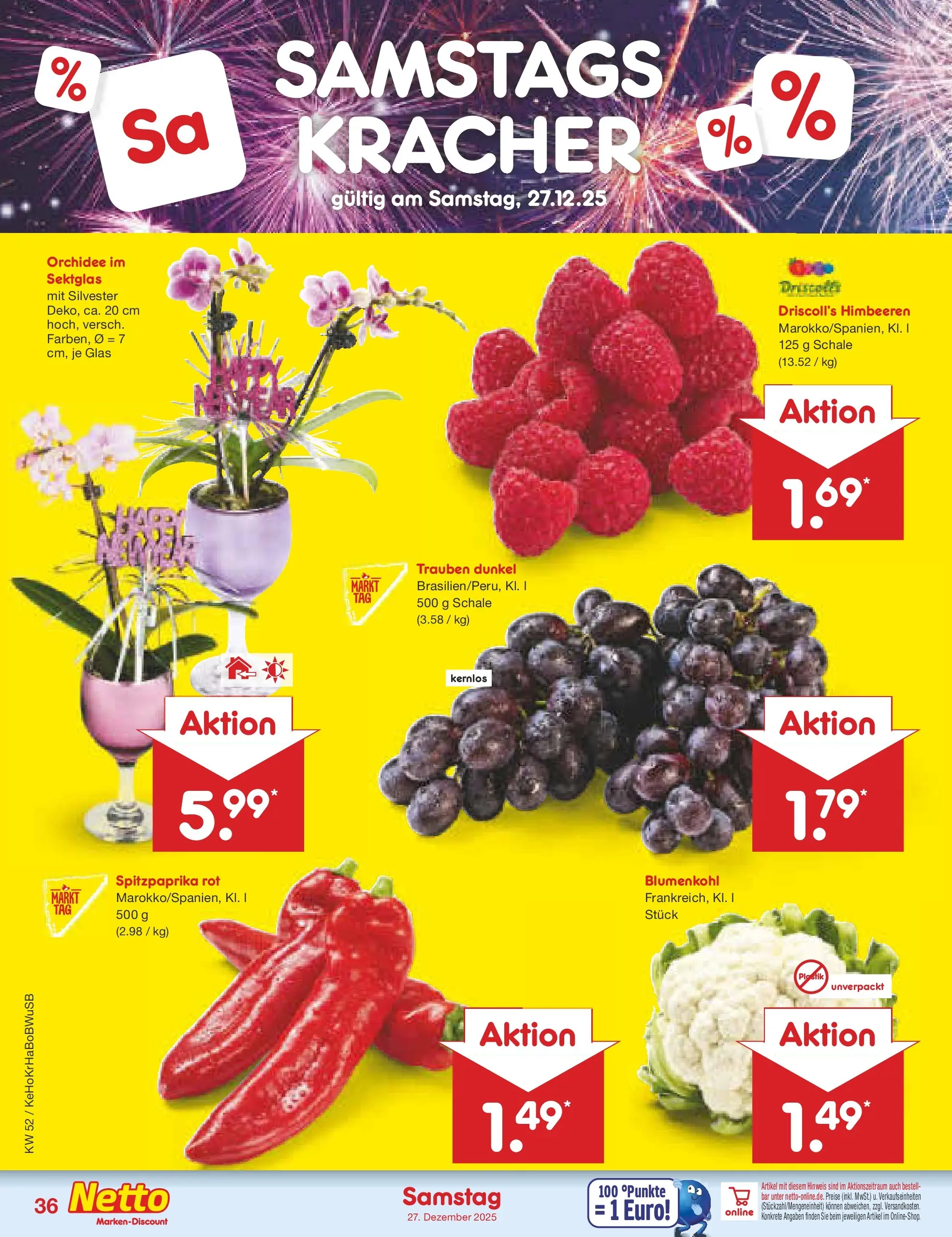 Netto Marken-Discount prospekt Stemwede-Dielingen	 (ab 21.12.2025) » Angebote | Seite: 40 | Produkte: Himbeeren, Trauben, Orchidee, Blumenkohl