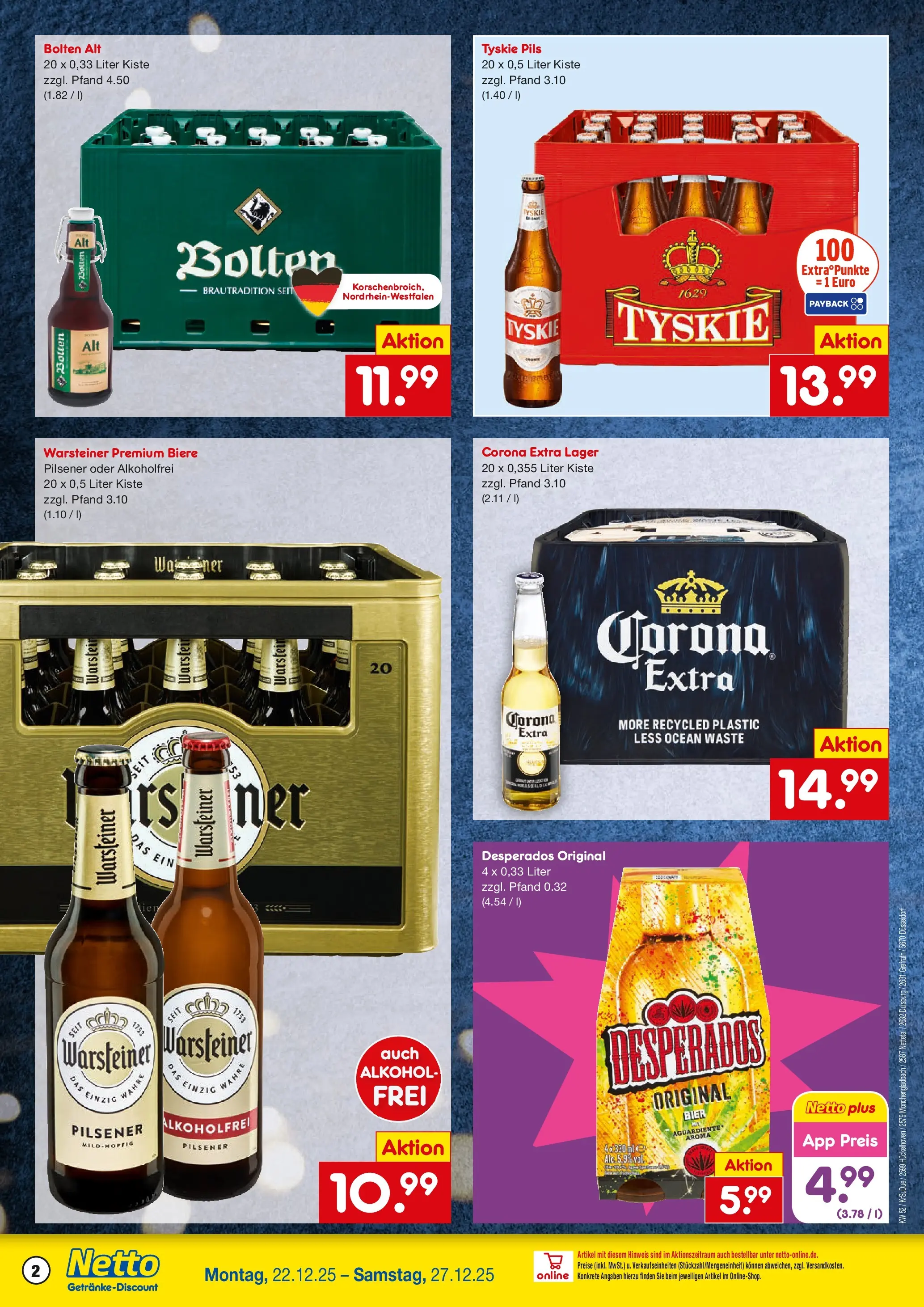 Netto Marken-Discount prospekt Duisburg	 (ab 22.12.2025) » Angebote | Seite: 8 | Produkte: Tyskie, Pils, Warsteiner, Desperados