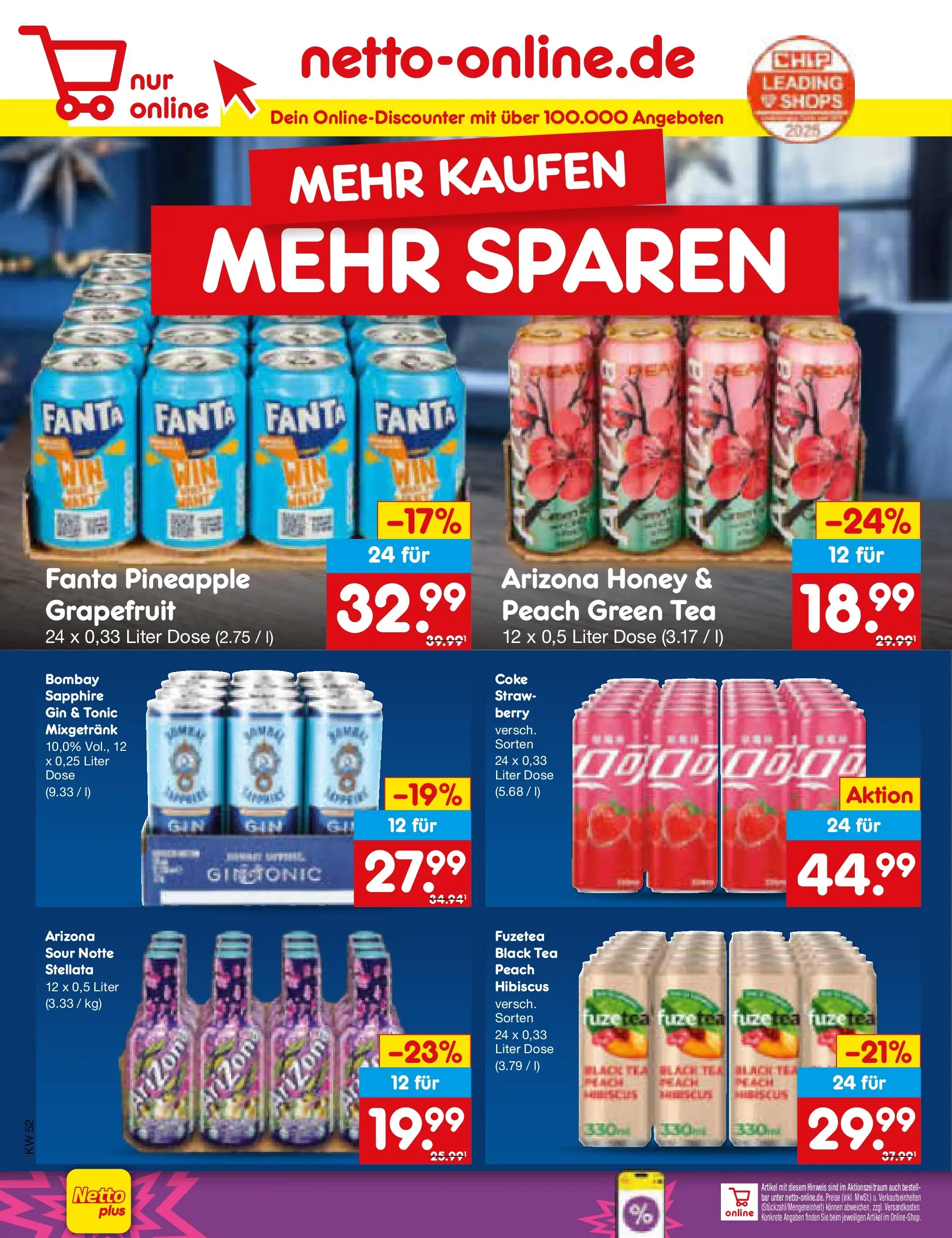 Netto Marken-Discount prospekt Bitterfeld-Wolfen	 (ab 22.12.2025) » Angebote | Seite: 52 | Produkte: Fanta, Grapefruit, Gin