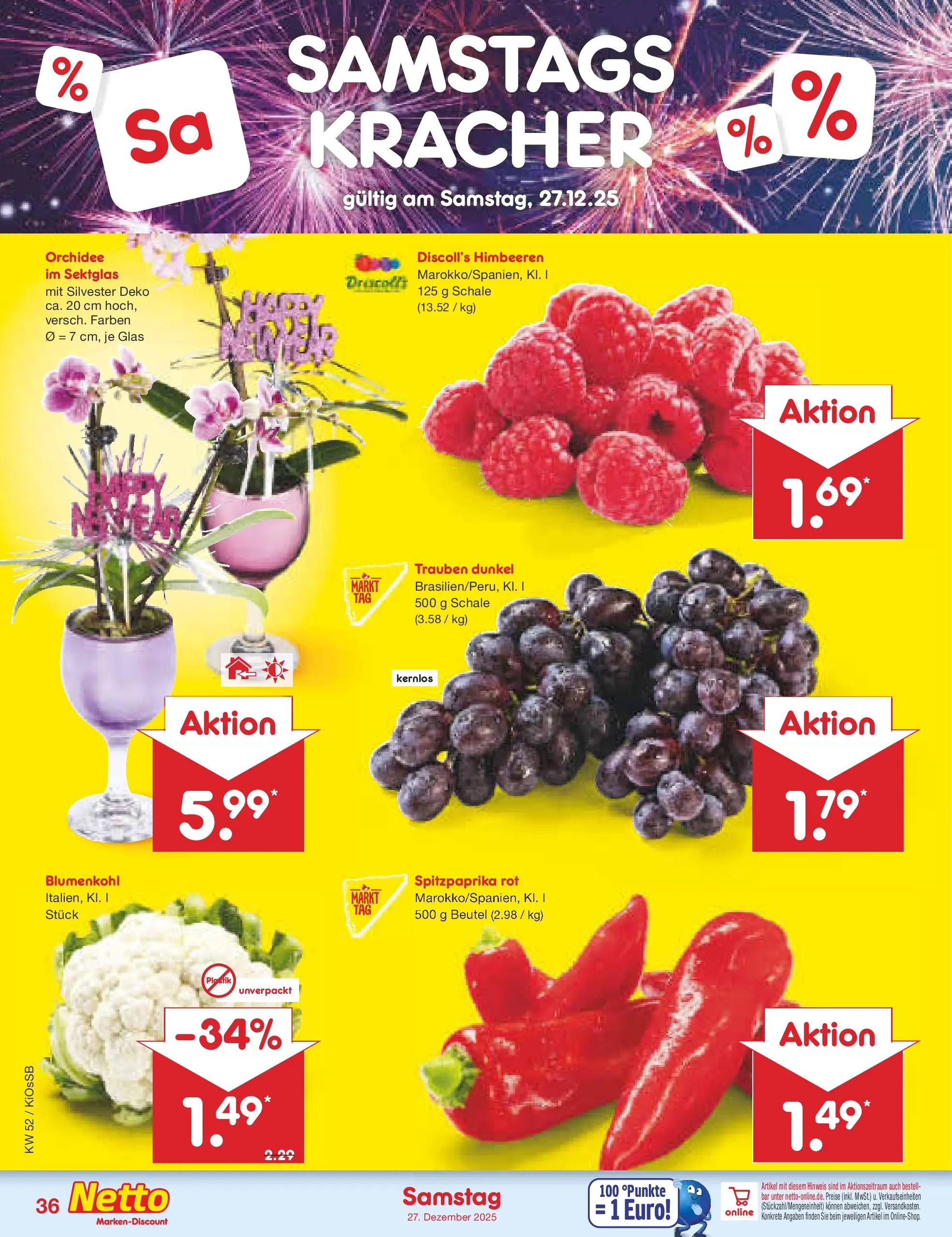 Netto Marken-Discount prospekt Oberhaid	 (ab 22.12.2025) » Angebote | Seite: 40 | Produkte: Himbeeren, Trauben, Orchidee, Blumenkohl