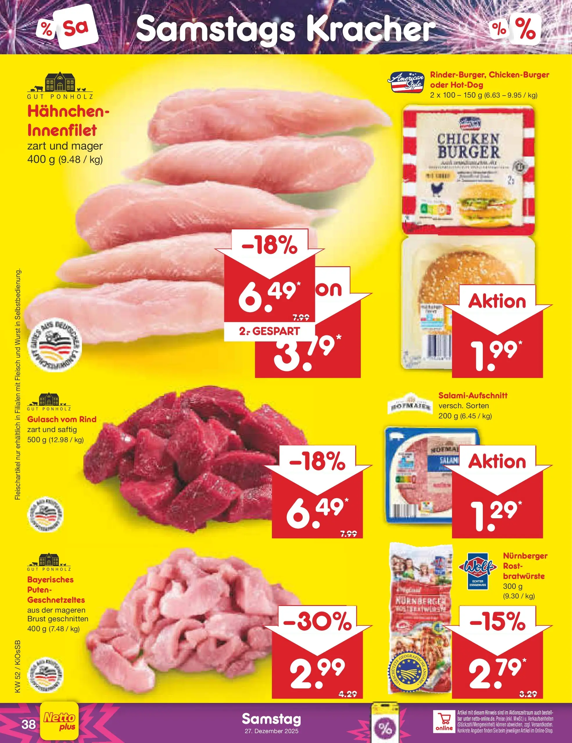 Netto Marken-Discount prospekt Oberhaid	 (ab 22.12.2025) » Angebote | Seite: 42 | Produkte: Hahnchen, Gulasch, Wurst, Fleisch
