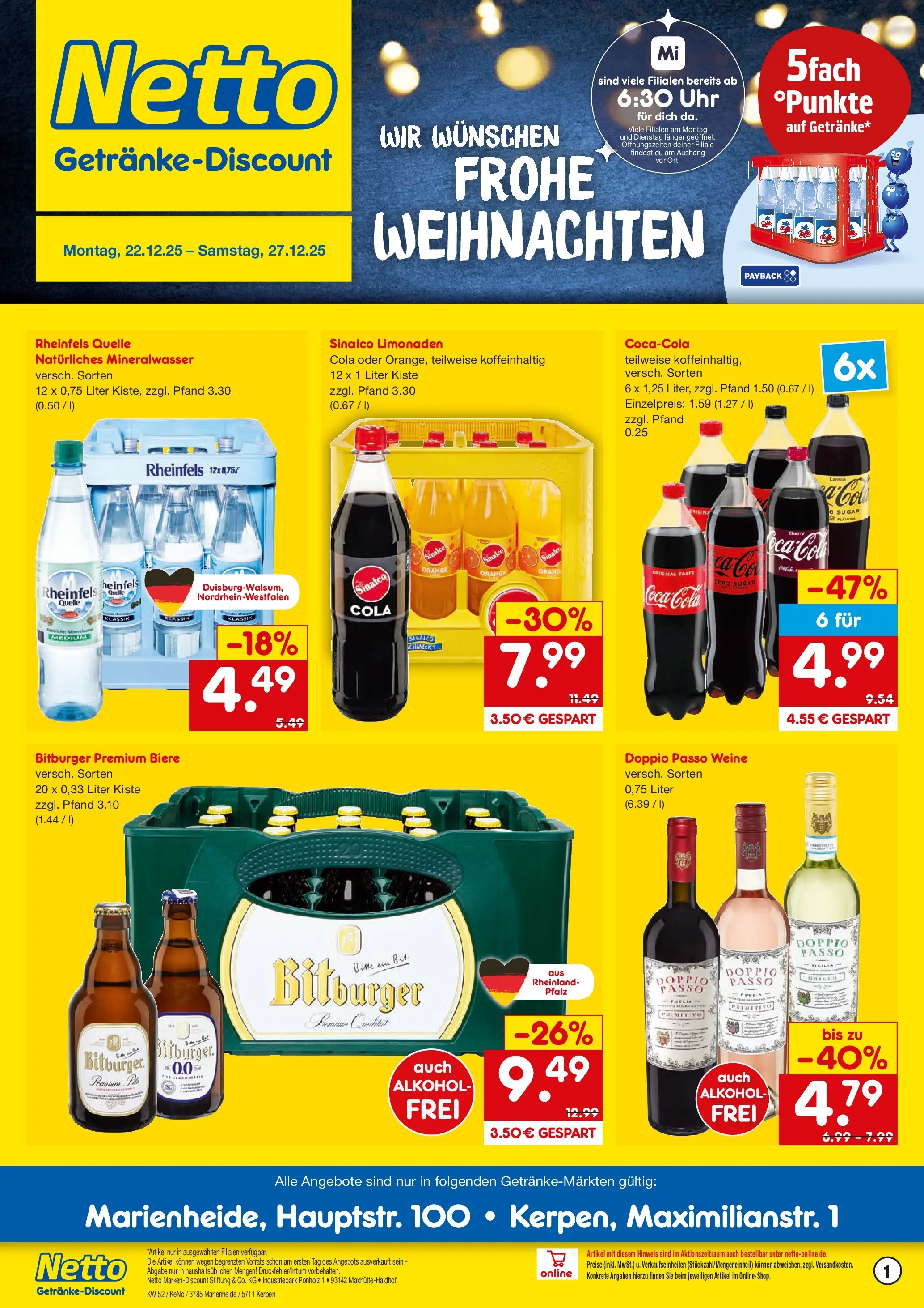 Netto Marken-Discount prospekt Kerpen	 (ab 22.12.2025) » Angebote | Seite: 1 | Produkte: Sinalco, Coca cola, Doppio Passo, Uhr