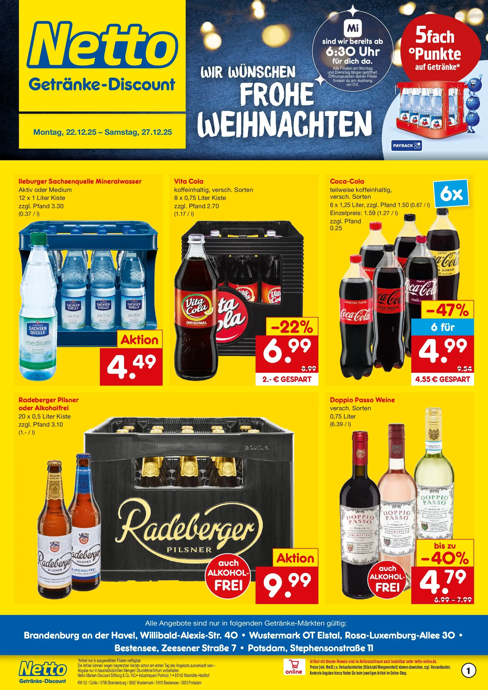 Netto Marken-Discount prospekt Wustermark-Elstal	 (ab 22.12.2025) » Angebote | Seite: 1 | Produkte: Cola, Mineralwasser, Doppio Passo, Vita cola