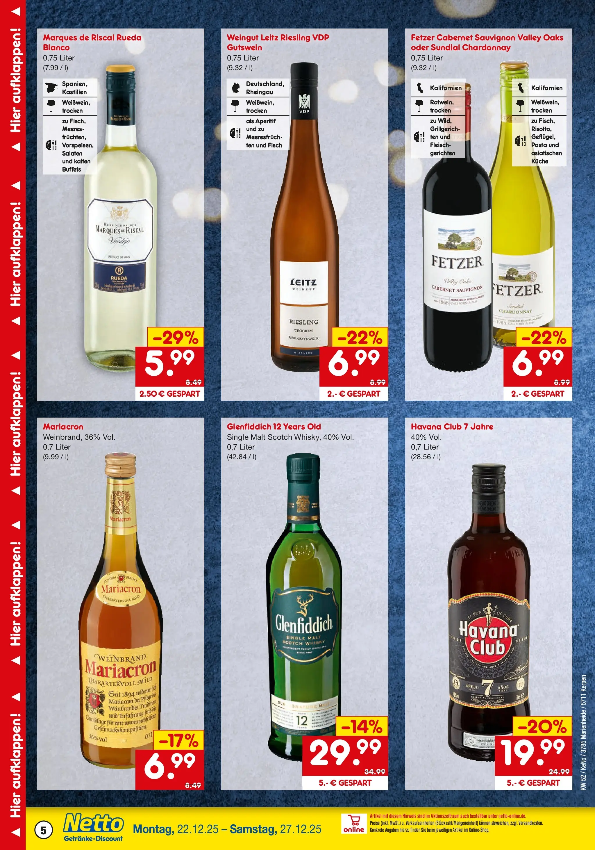 Netto Marken-Discount prospekt Kerpen	 (ab 22.12.2025) » Angebote | Seite: 5 | Produkte: Havana club, Whisky, Küche, Mariacron