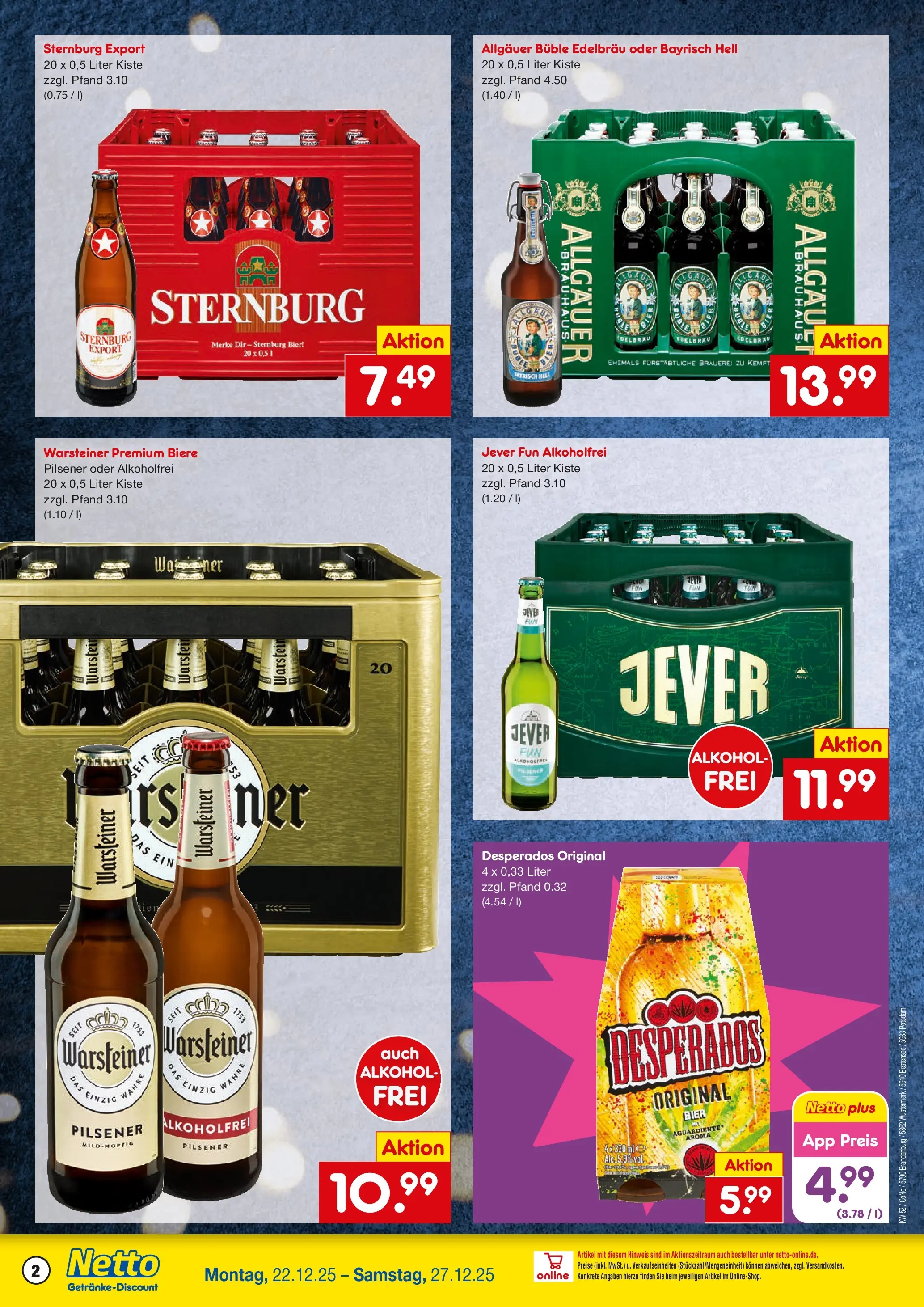 Netto Marken-Discount prospekt Wustermark-Elstal	 (ab 22.12.2025) » Angebote | Seite: 2 | Produkte: Bier, Warsteiner, Jever, Desperados