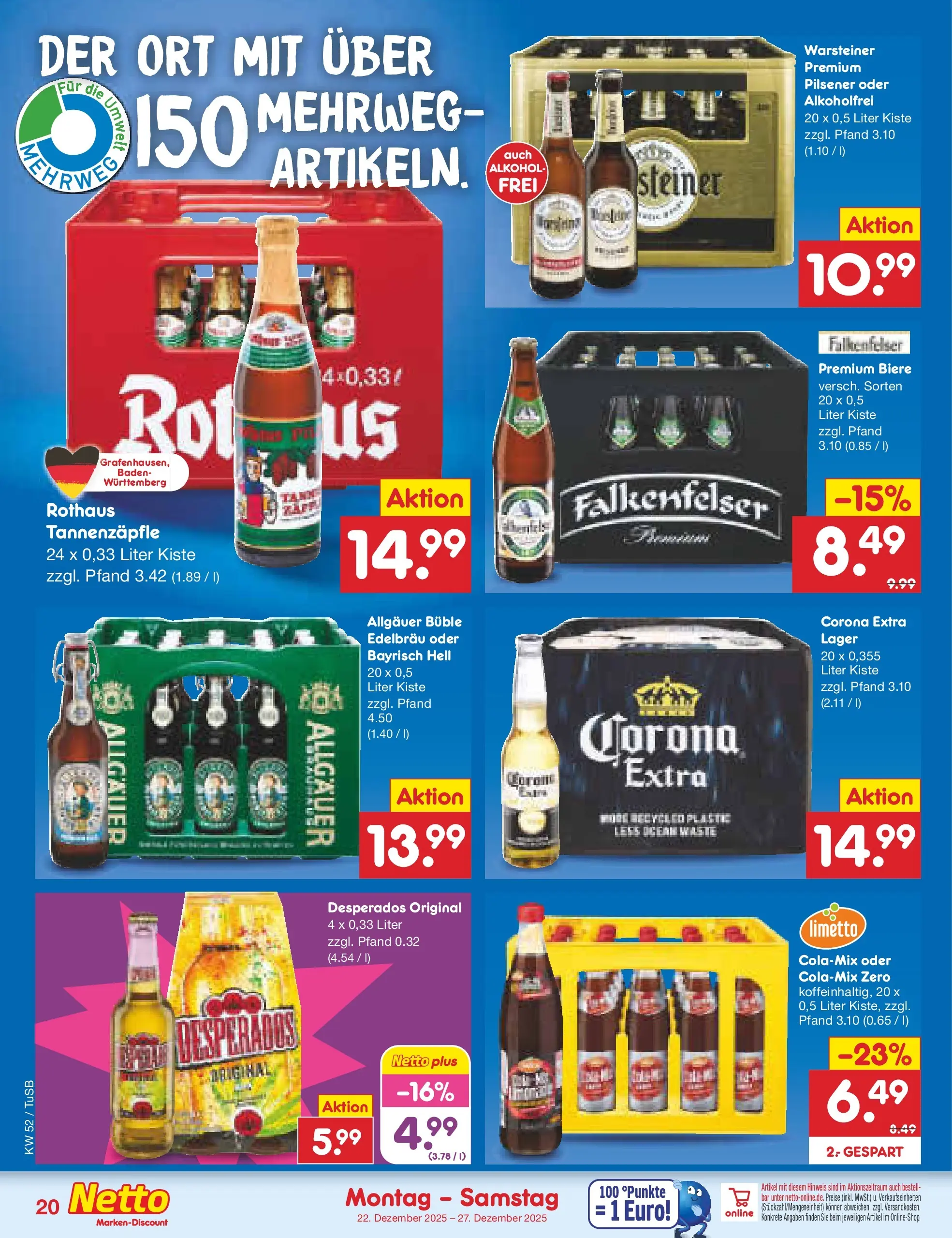 Netto Marken-Discount prospekt Lahr-Langenwinkel	 (ab 22.12.2025) » Angebote | Seite: 20 | Produkte: Warsteiner, Desperados