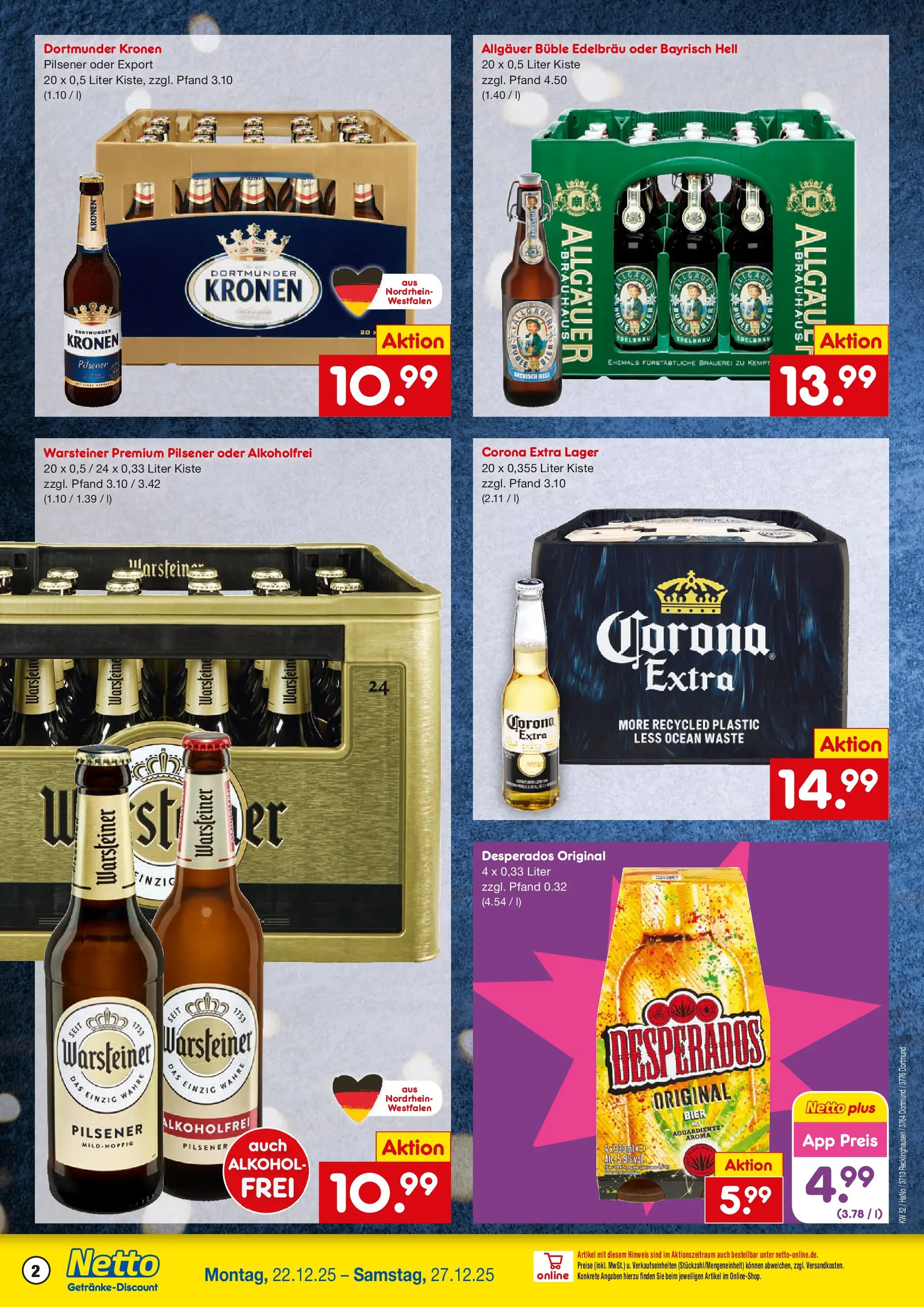 Netto Marken-Discount prospekt Dortmund	 (ab 22.12.2025) » Angebote | Seite: 2 | Produkte: Bier, Warsteiner, Desperados