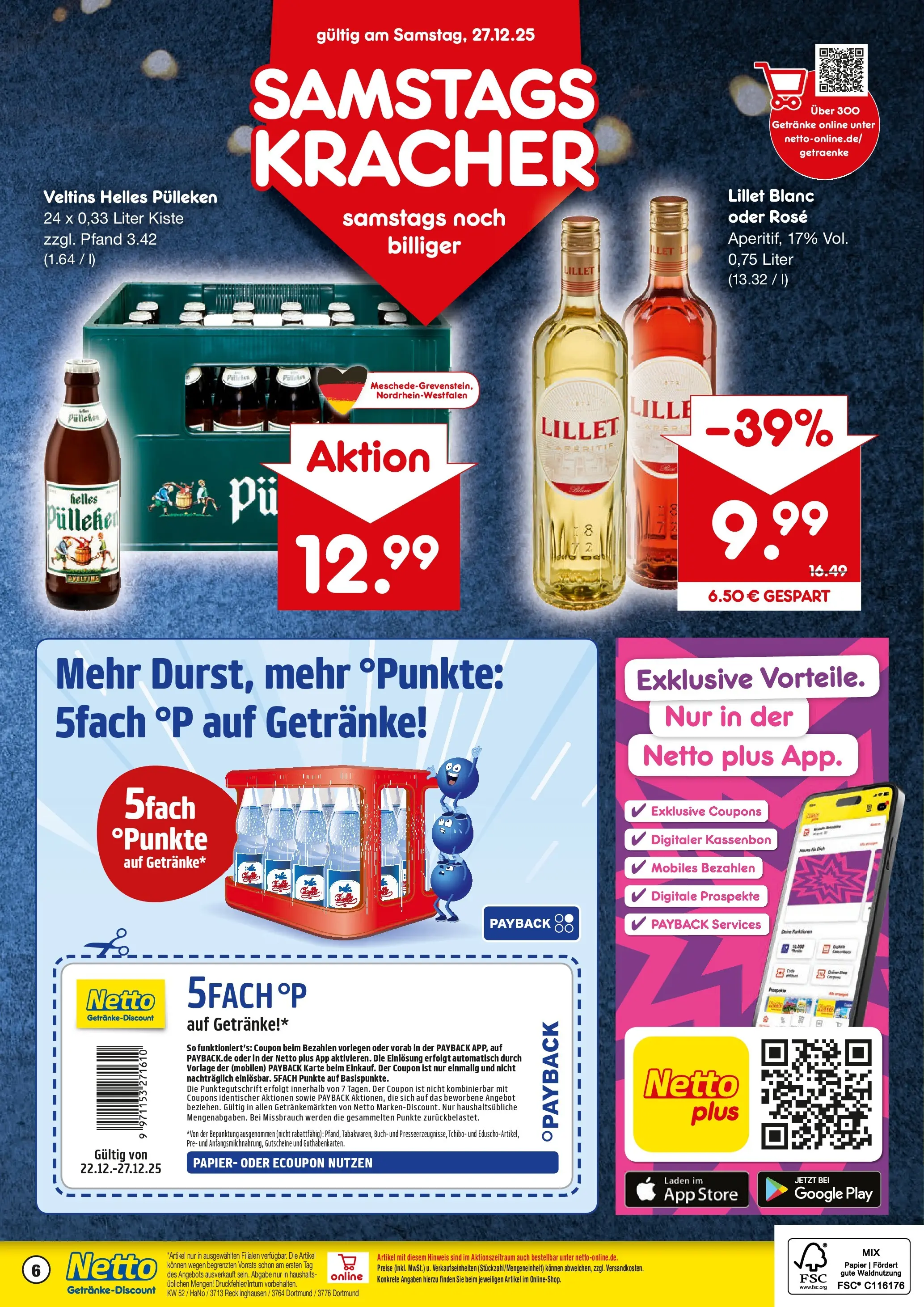 Netto Marken-Discount prospekt Dortmund	 (ab 22.12.2025) » Angebote | Seite: 6 | Produkte: Helles pulleken, Lillet, Veltins