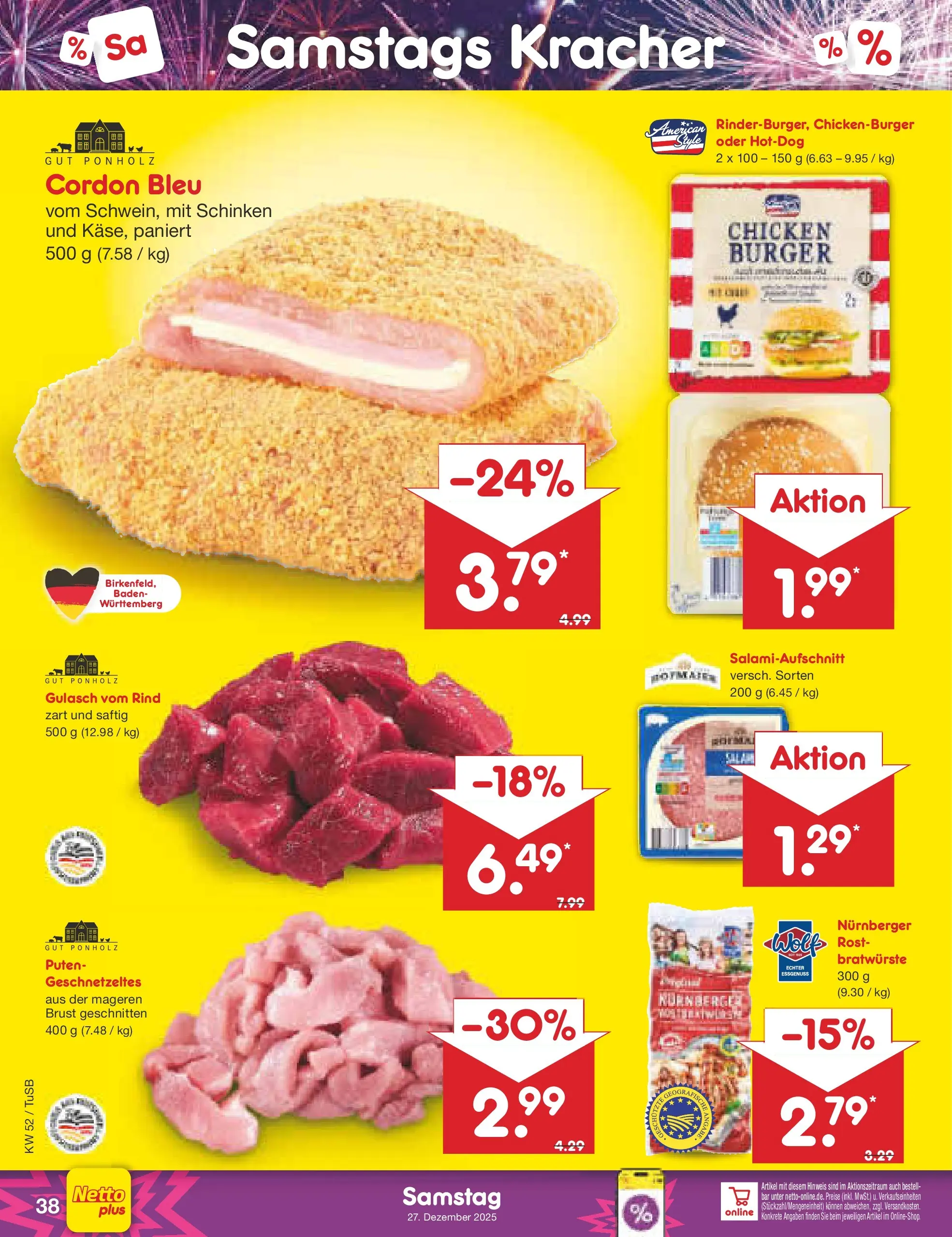 Netto Marken-Discount prospekt Lahr-Langenwinkel	 (ab 22.12.2025) » Angebote | Seite: 42 | Produkte: Burger, Gulasch, Schinken