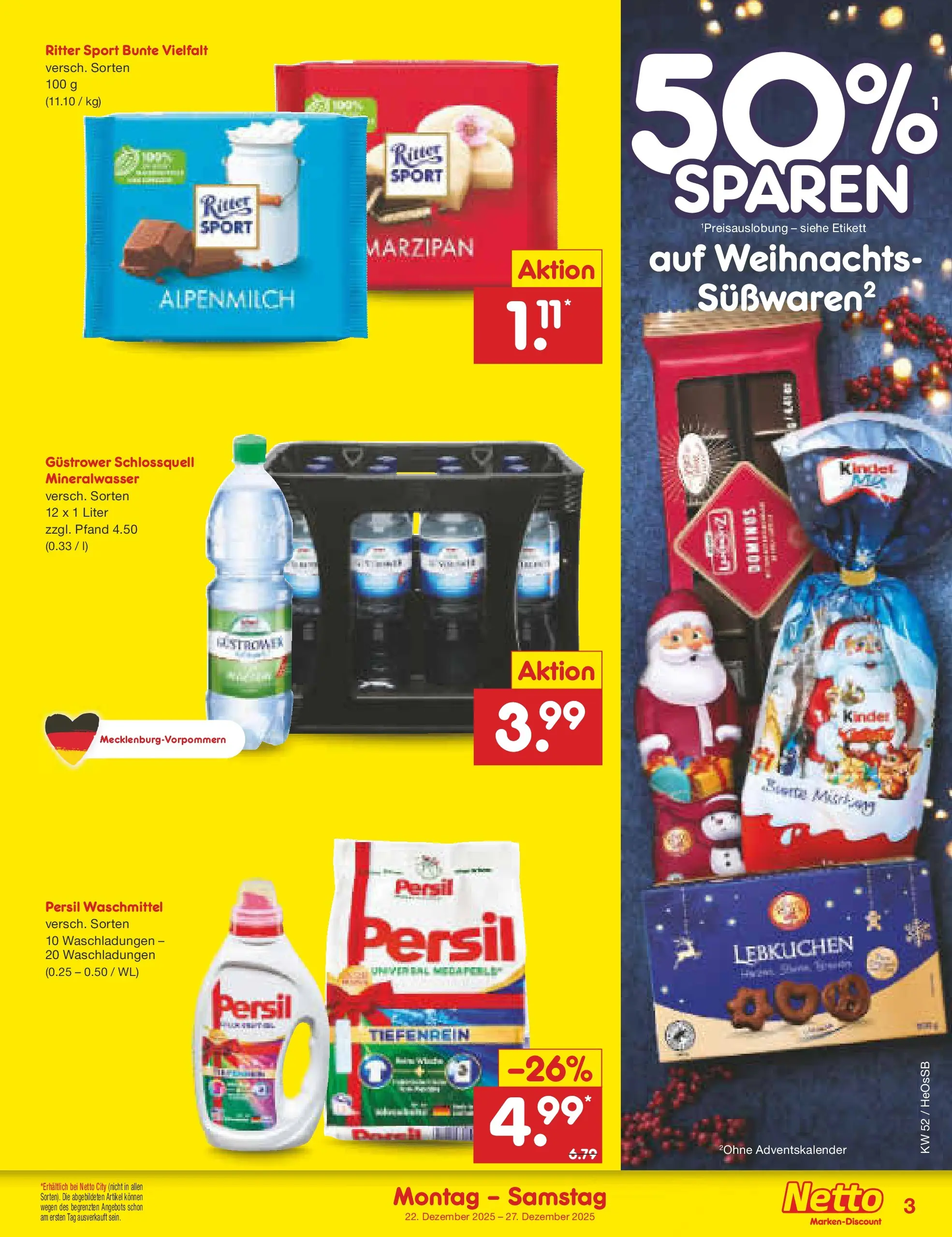 Netto Marken-Discount prospekt Kröpelin	 (ab 22.12.2025) » Angebote | Seite: 3 | Produkte: Ritter sport, Mineralwasser, Waschmittel, Persil