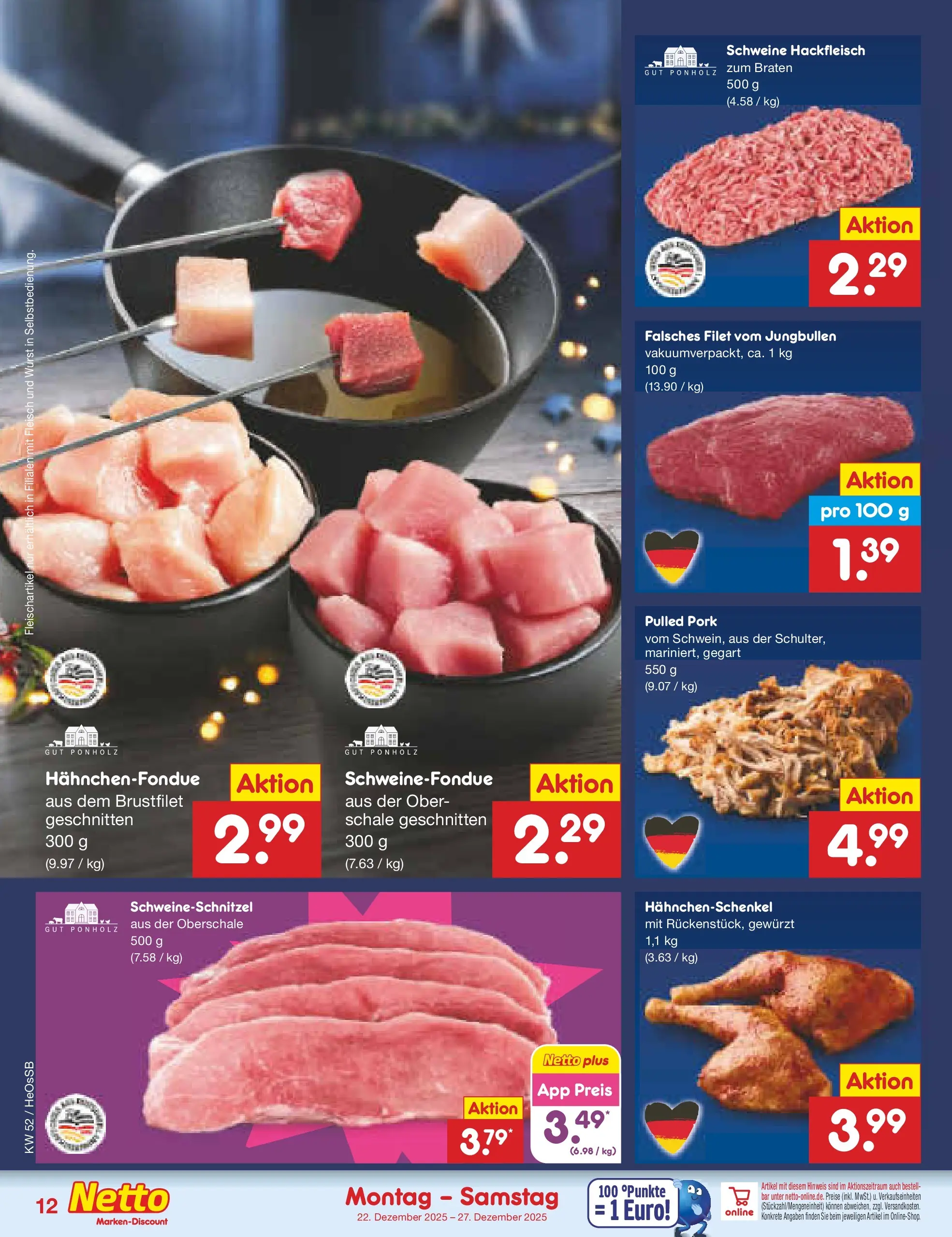 Netto Marken-Discount prospekt Kröpelin	 (ab 22.12.2025) » Angebote | Seite: 12 | Produkte: Hahnchenschenkel, Wurst, Fleisch, Hackfleisch