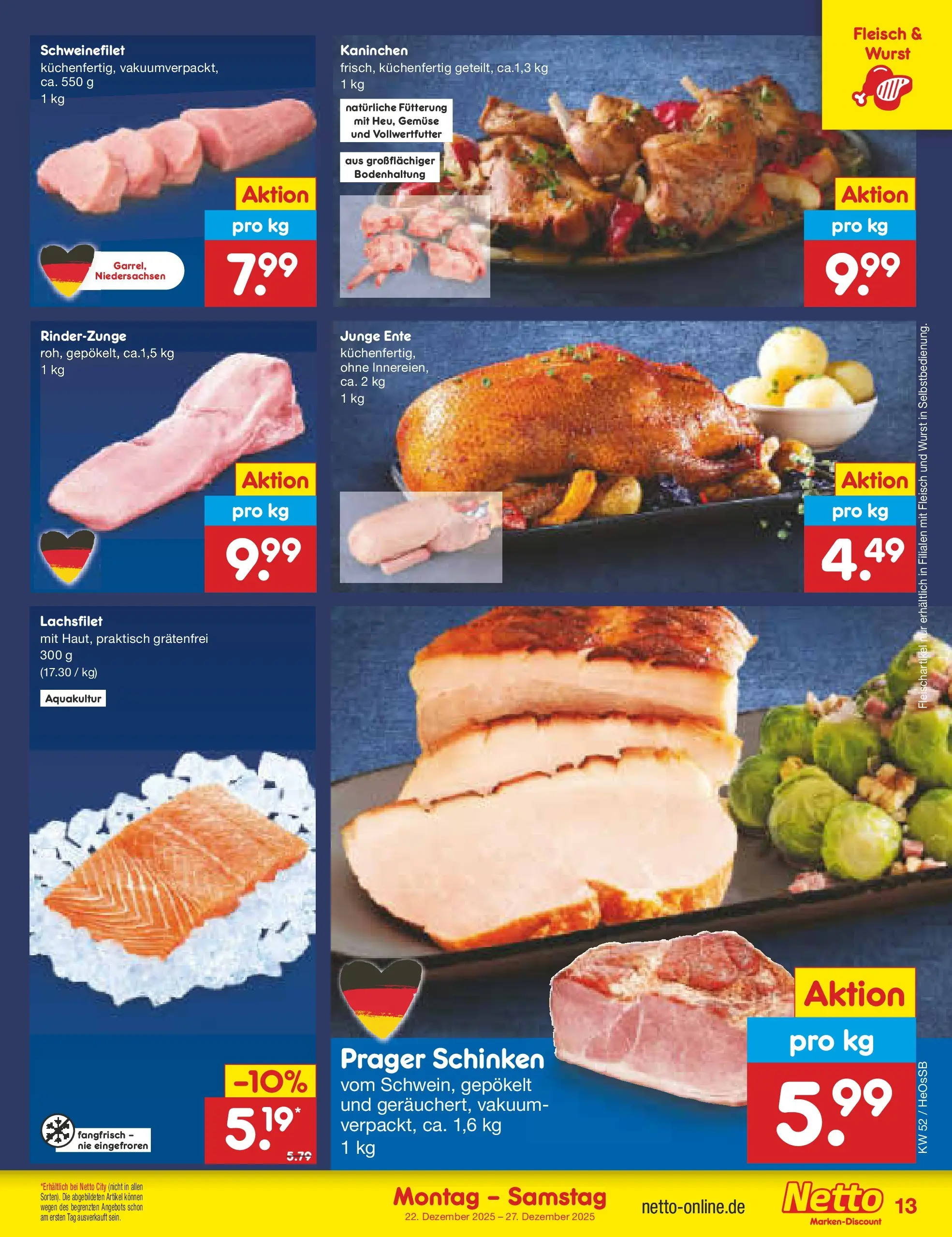 Netto Marken-Discount prospekt Kröpelin	 (ab 22.12.2025) » Angebote | Seite: 13 | Produkte: Kaninchen, Gemüse, Wurst, Fleisch