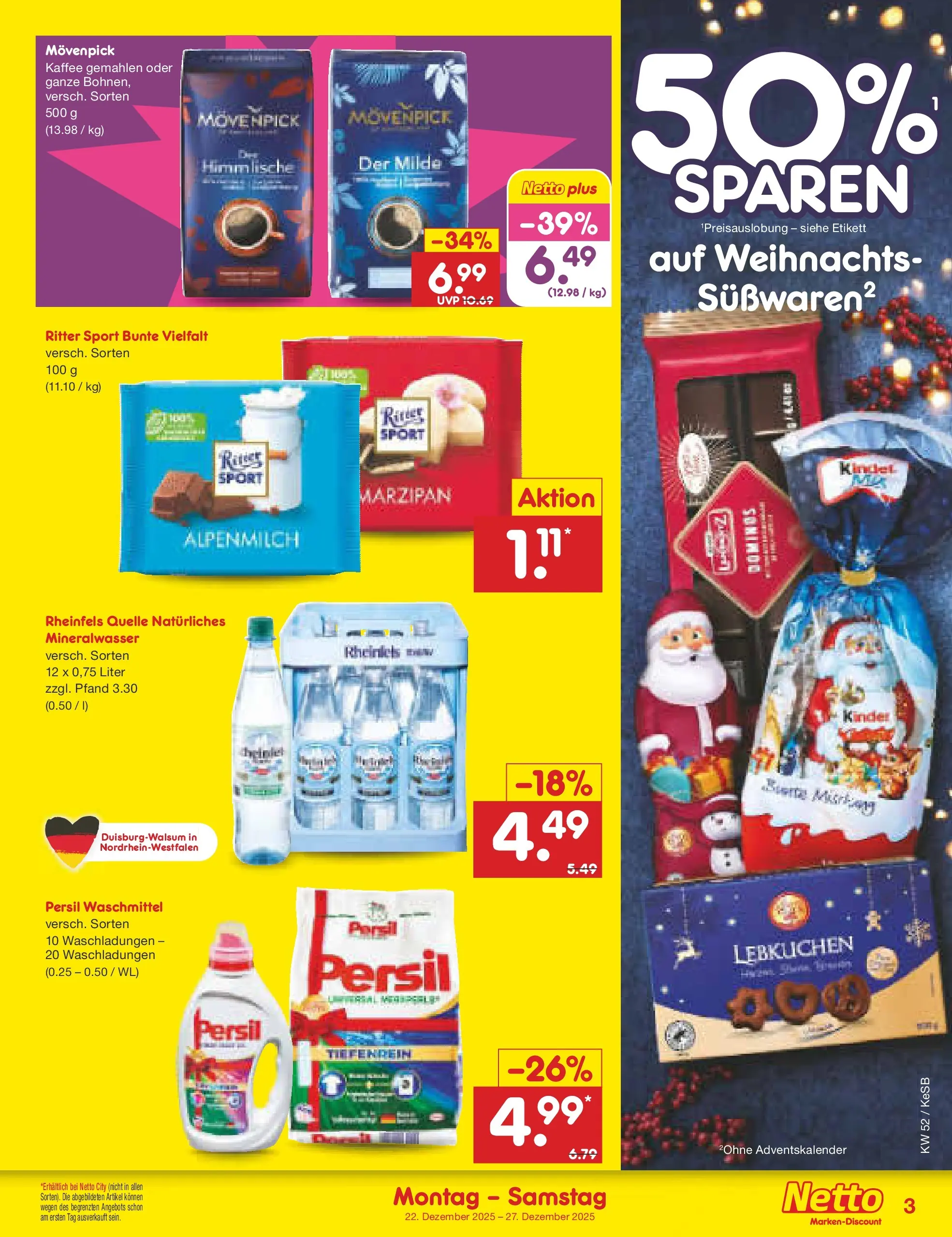 Netto Marken-Discount prospekt Bonn	 (ab 22.12.2025) » Angebote | Seite: 3 | Produkte: Kaffee, Ritter sport, Movenpick kaffee, Persil