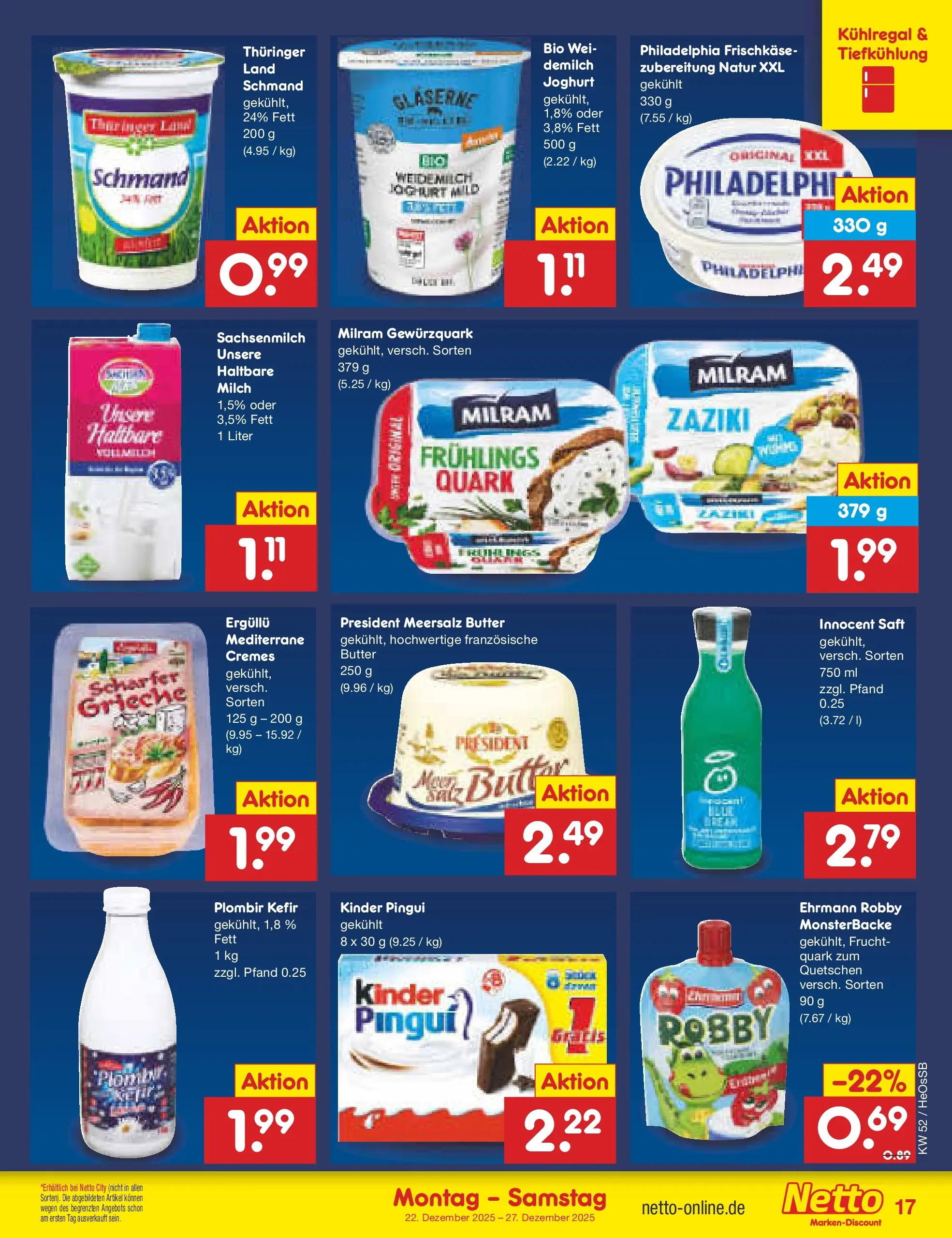 Netto Marken-Discount prospekt Kröpelin	 (ab 22.12.2025) » Angebote | Seite: 17 | Produkte: Quark, Butter, Joghurt, Philadelphia