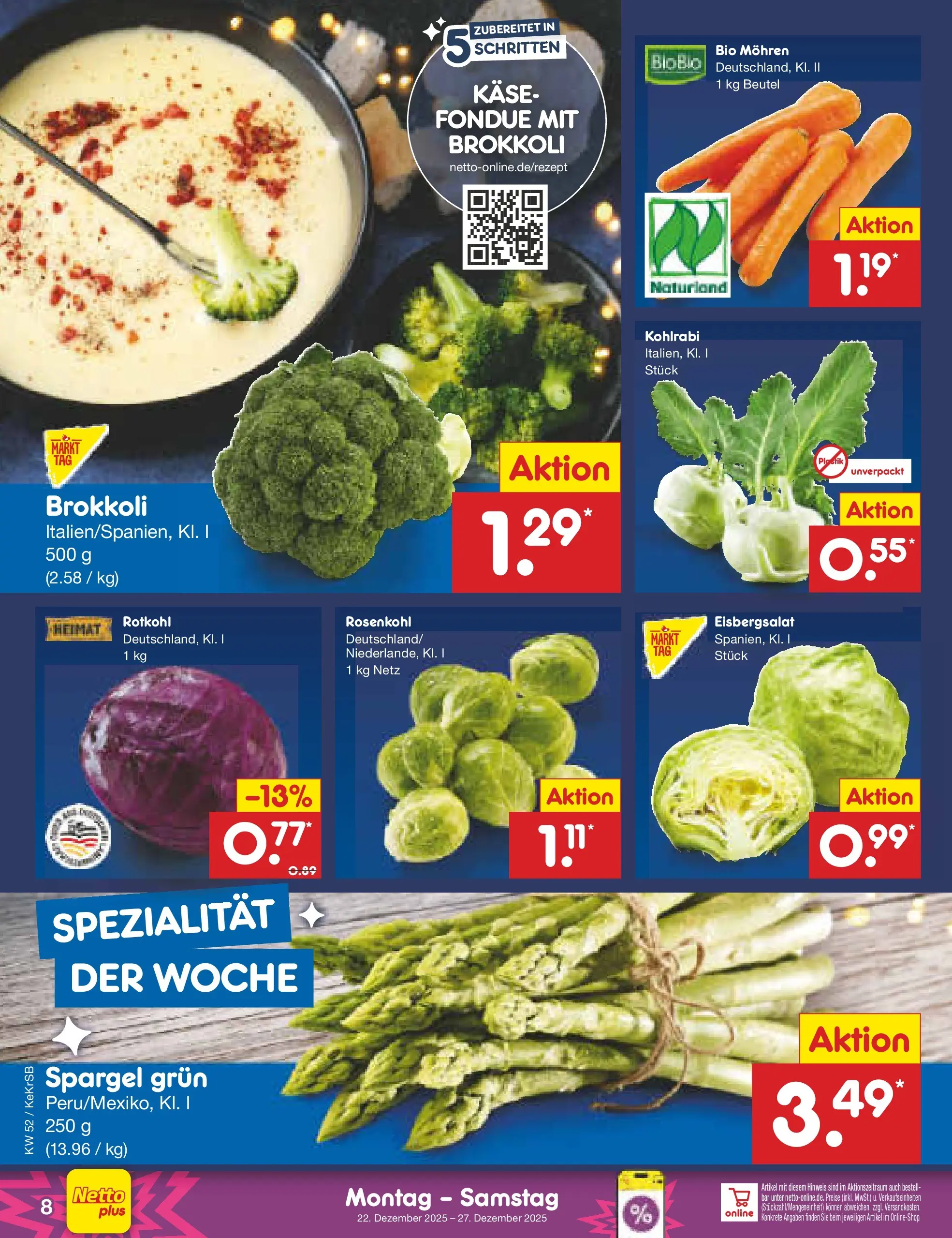 Netto Marken-Discount prospekt Jüchen	 (ab 22.12.2025) » Angebote | Seite: 8 | Produkte: Rotkohl, Kohlrabi, Eisbergsalat, Mohren