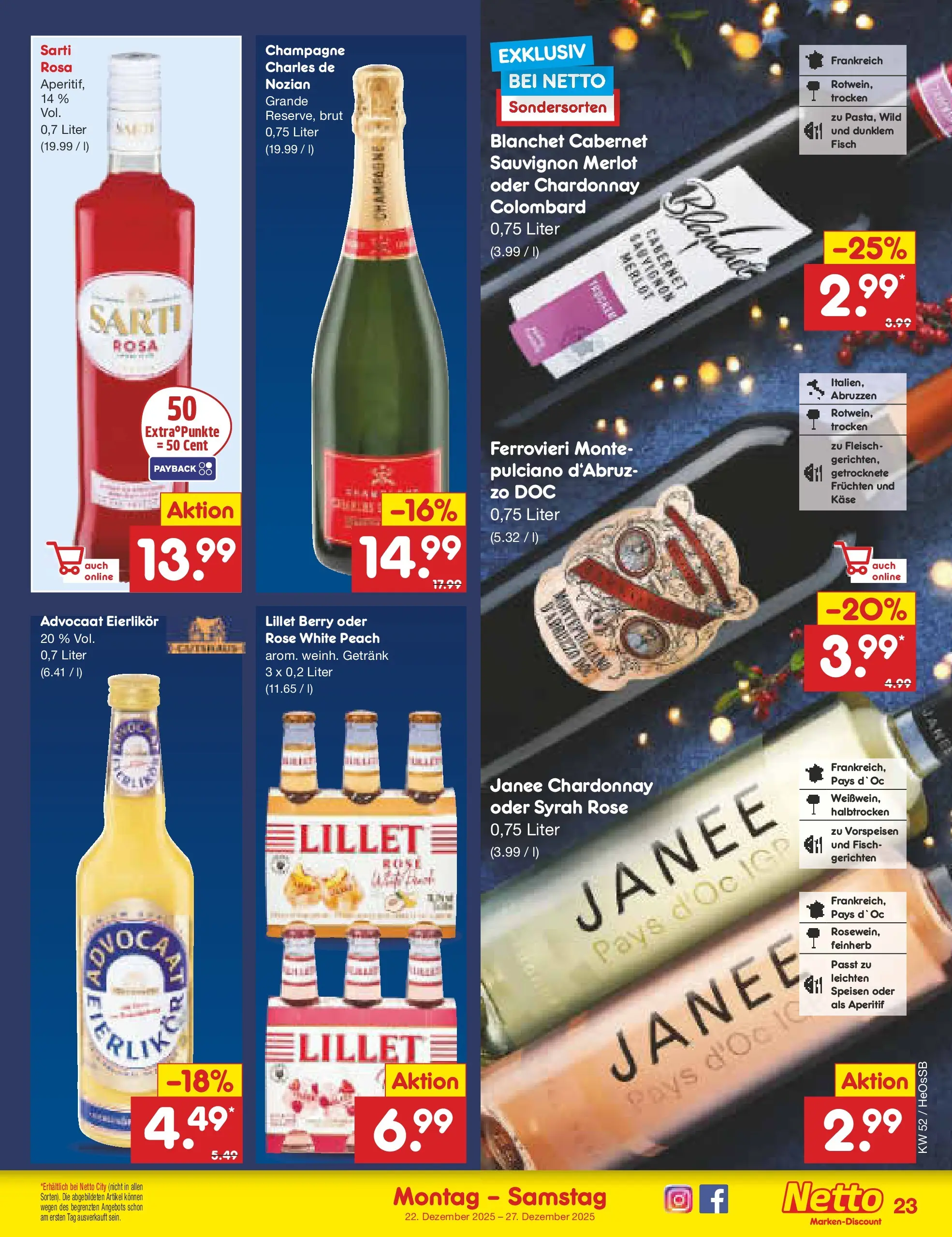 Netto Marken-Discount prospekt Kröpelin	 (ab 22.12.2025) » Angebote | Seite: 23 | Produkte: Käse, Merlot, Lillet, Fleisch